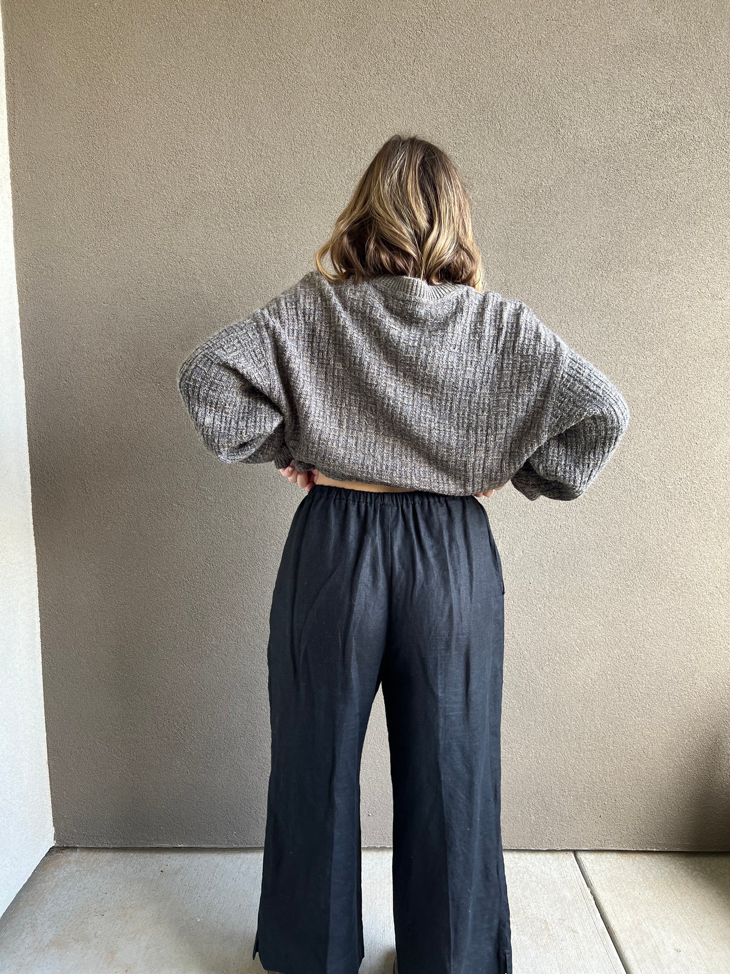 Vintage Black Linen Easy Pants (M)