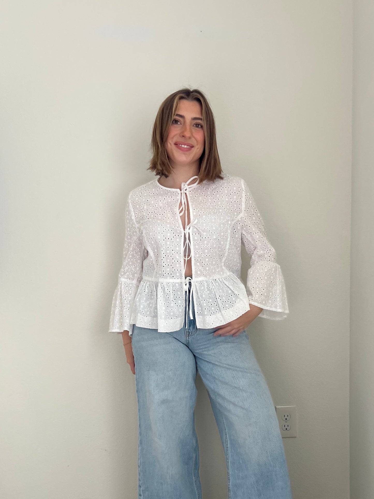 Eyelet Tie Up Blouse (M)