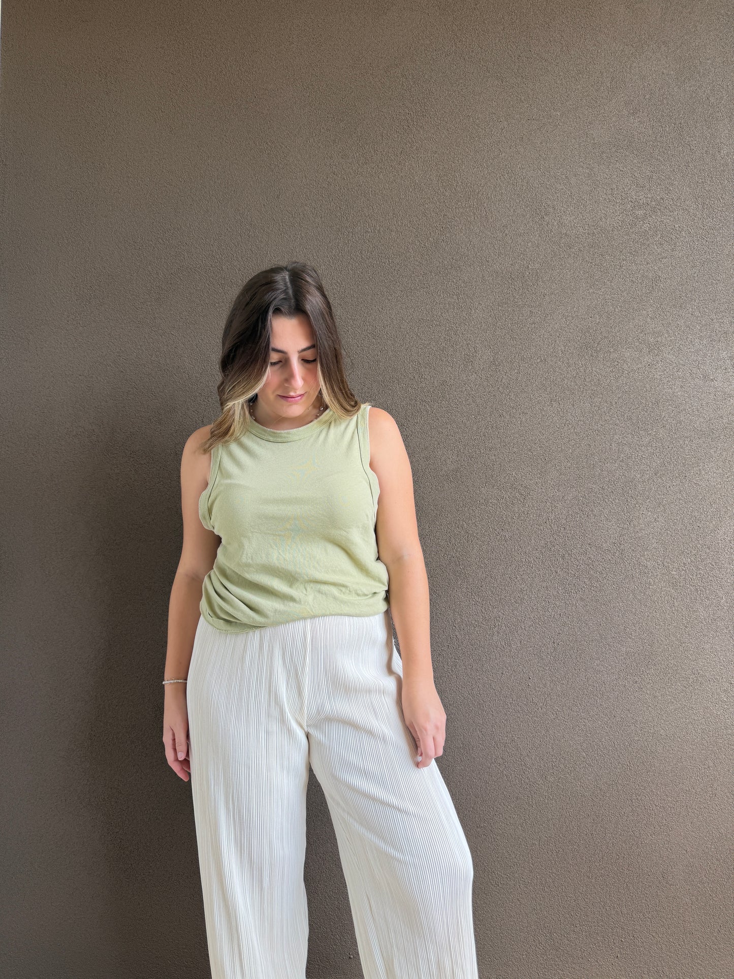 Cream Plisse Pants (S)