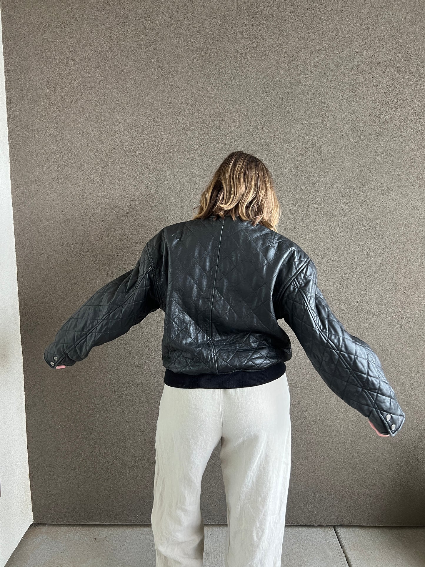 VTG Express Black Quilted Leather Jacket (S)