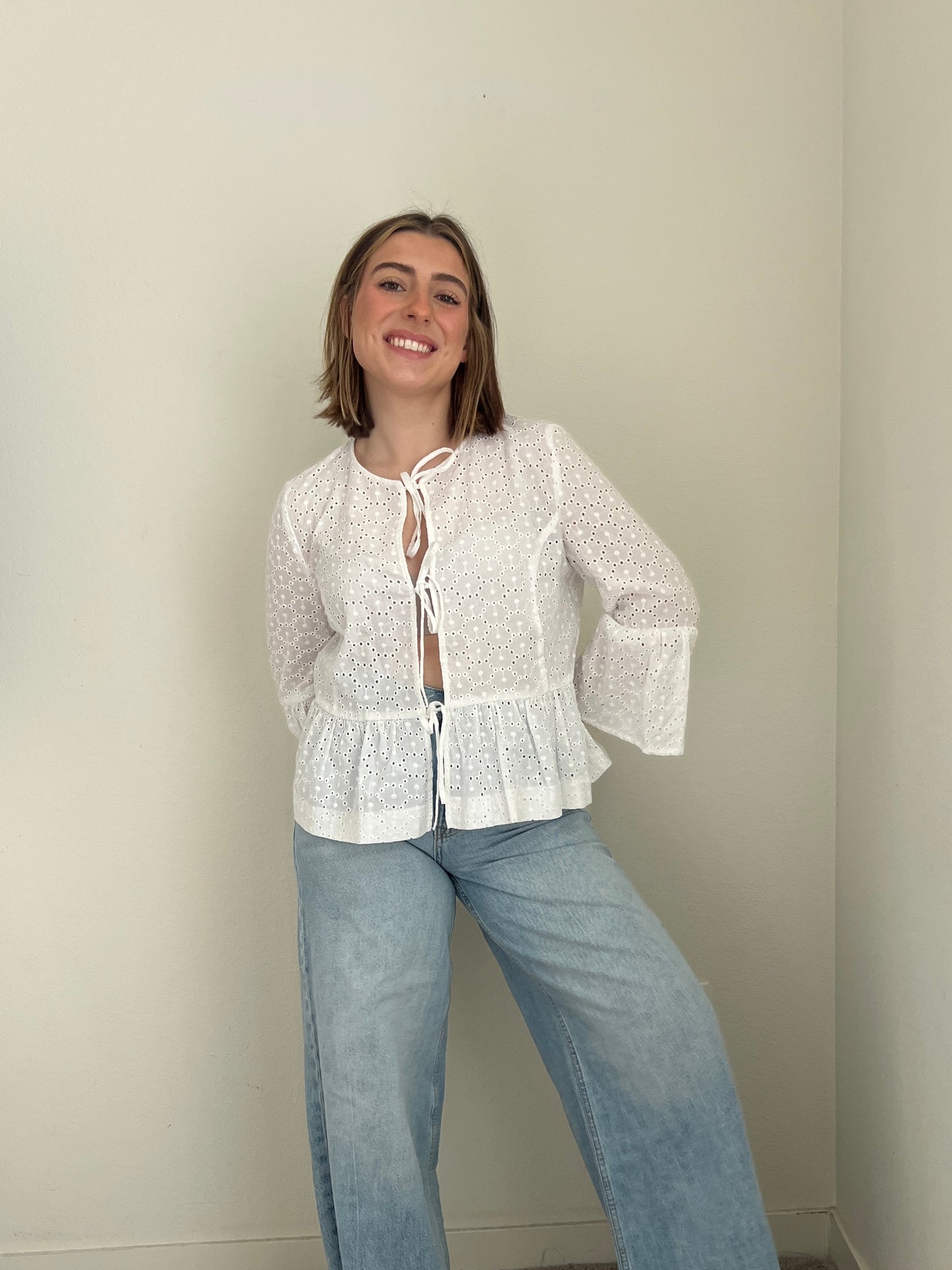 Eyelet Tie Up Blouse (M)