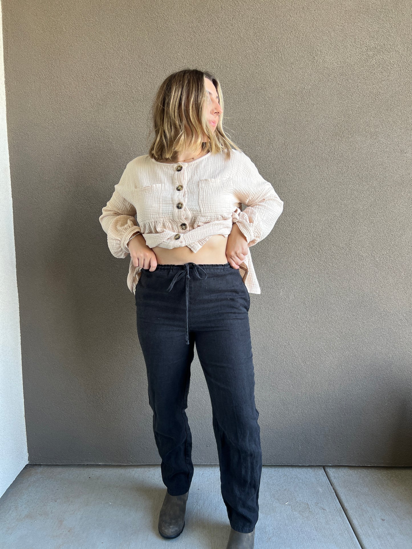 Vintage Black Linen Easy Pants (PS)