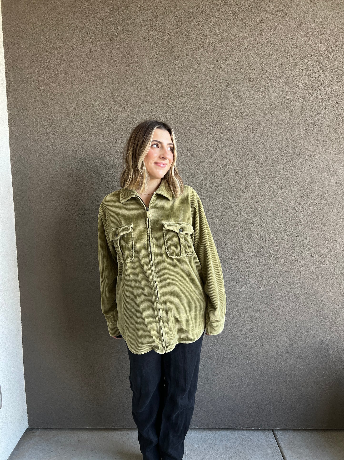 Muted Chartreuse Corduroy Shacket (L)