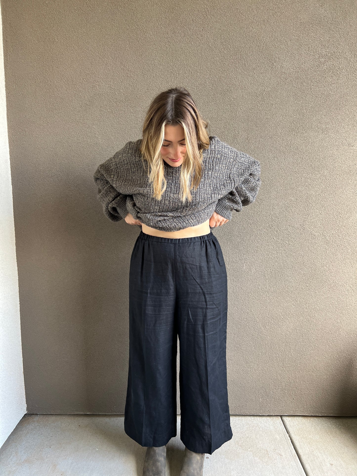 Vintage Black Linen Easy Pants (M)