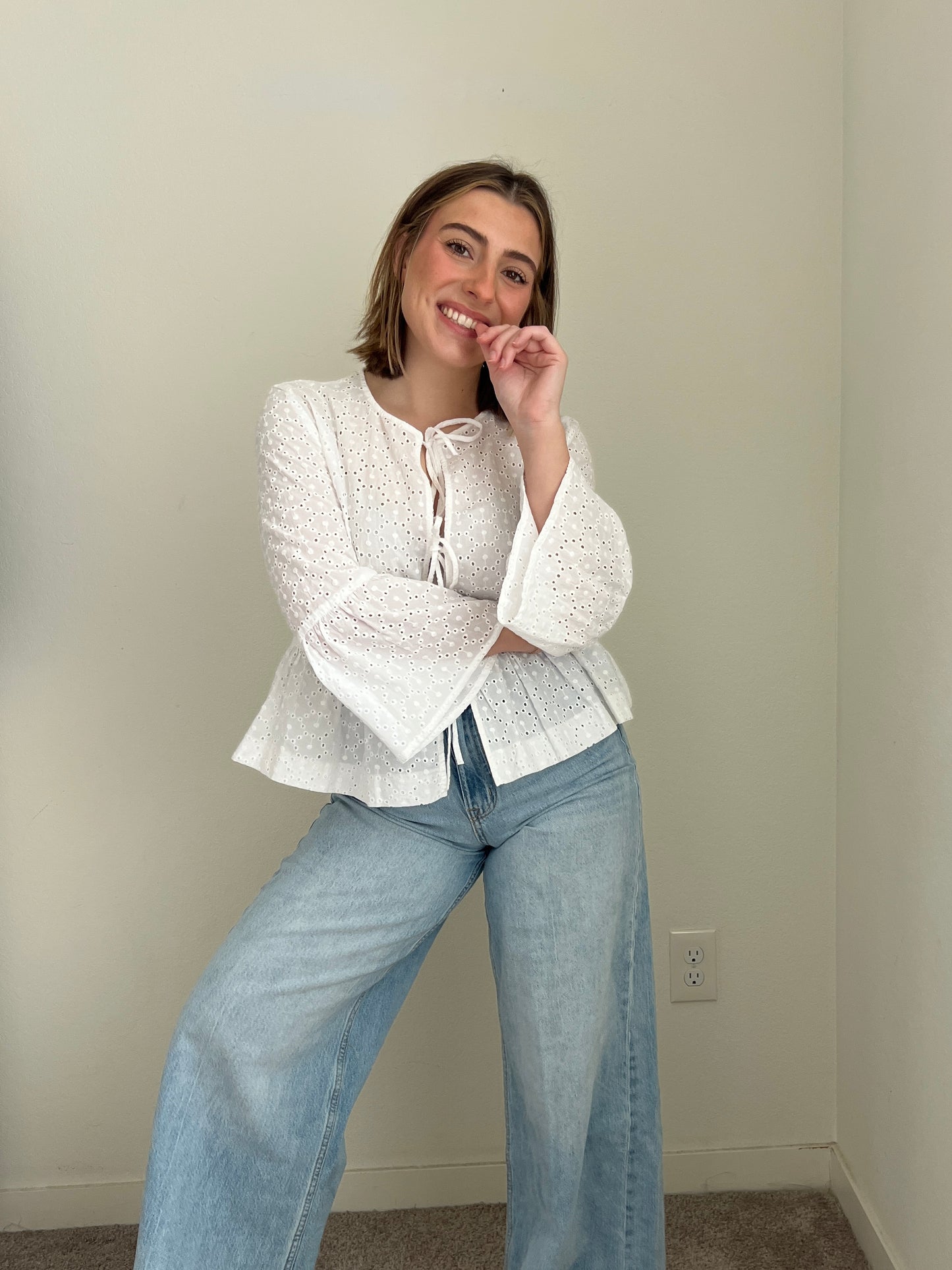 Eyelet Tie Up Blouse (M)