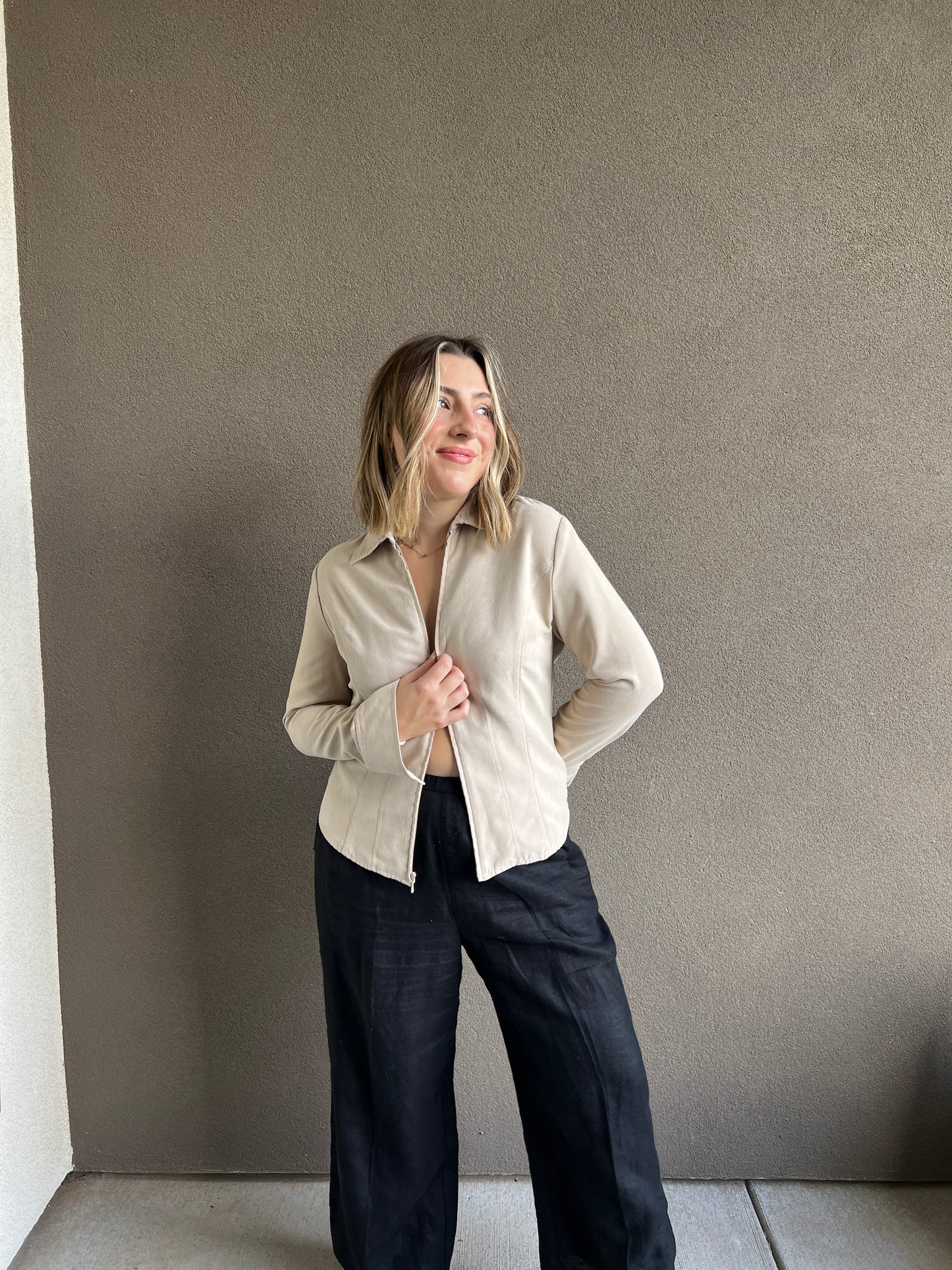 Sandy Faux Suede Zip Up (PS)