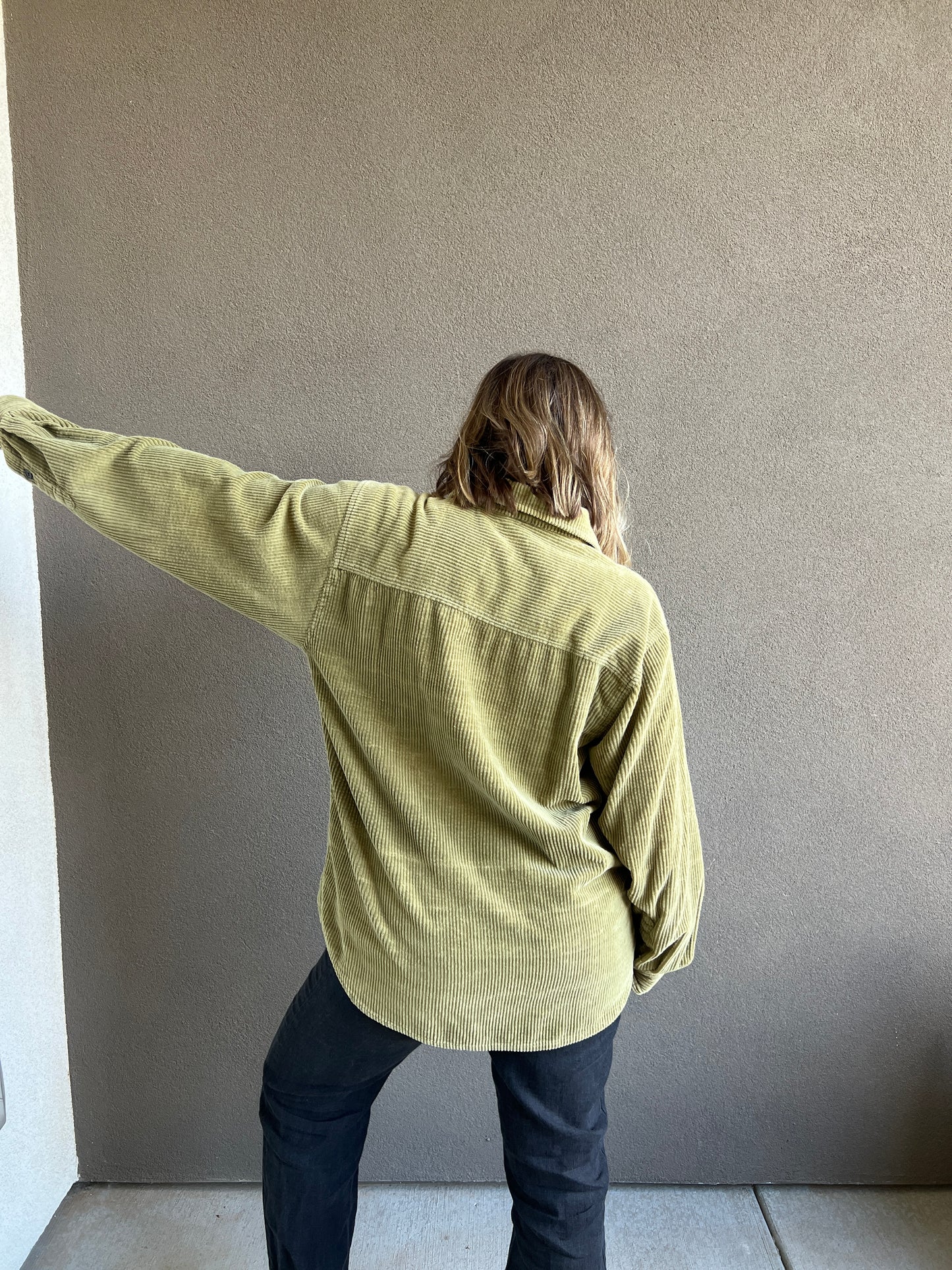 Muted Chartreuse Corduroy Shacket (L)