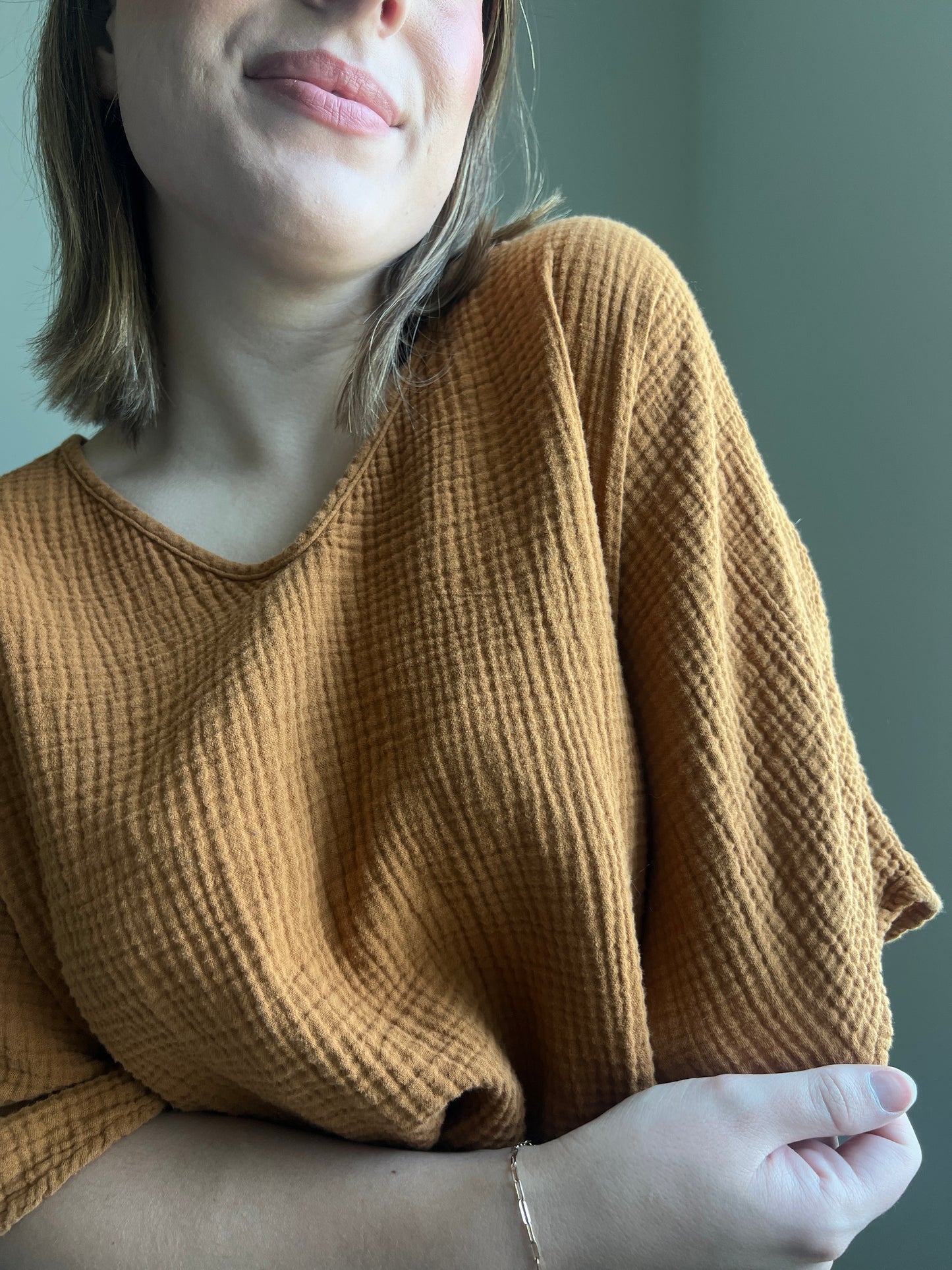 Clay Dolman Gauze Blouse (XS)