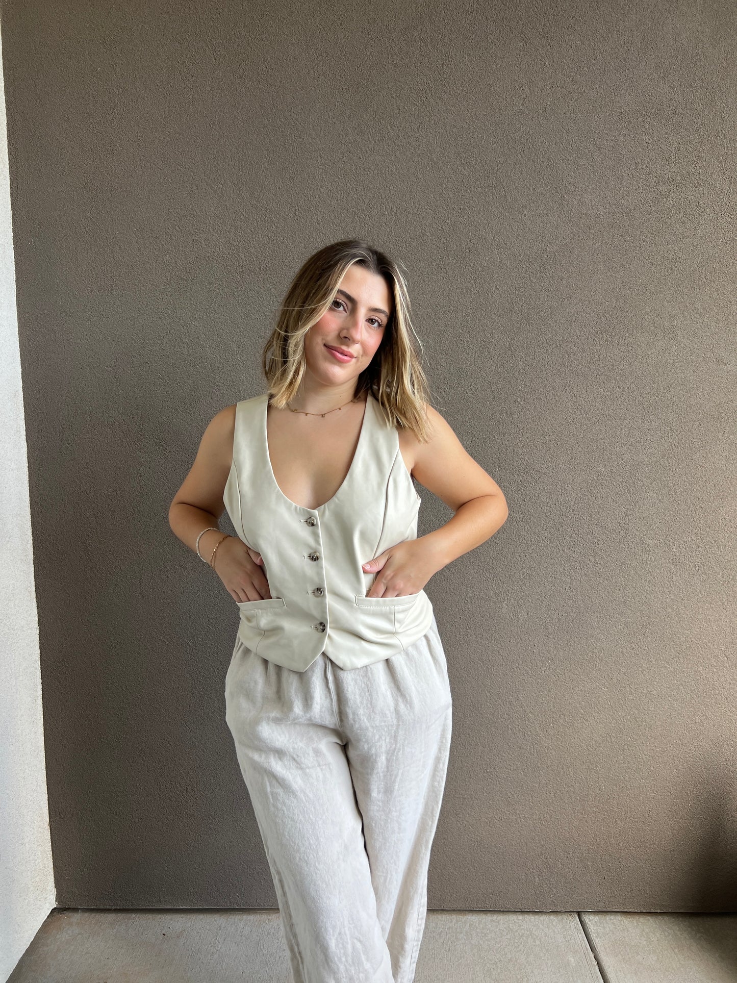 Cream Faux Leather Vest (M)
