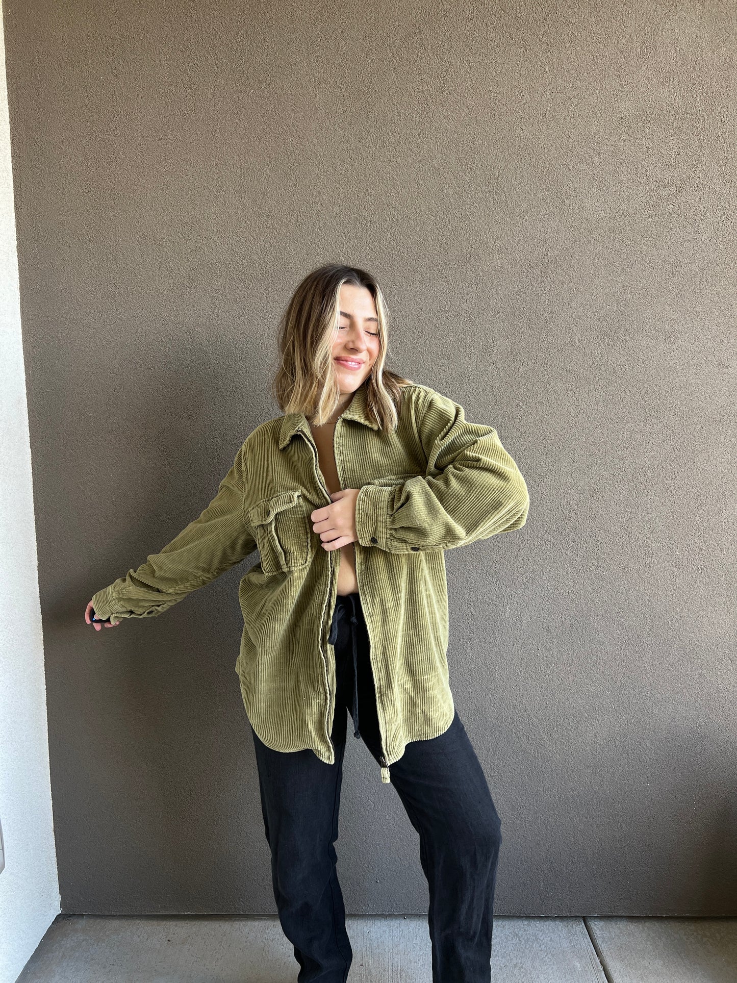 Muted Chartreuse Corduroy Shacket (L)