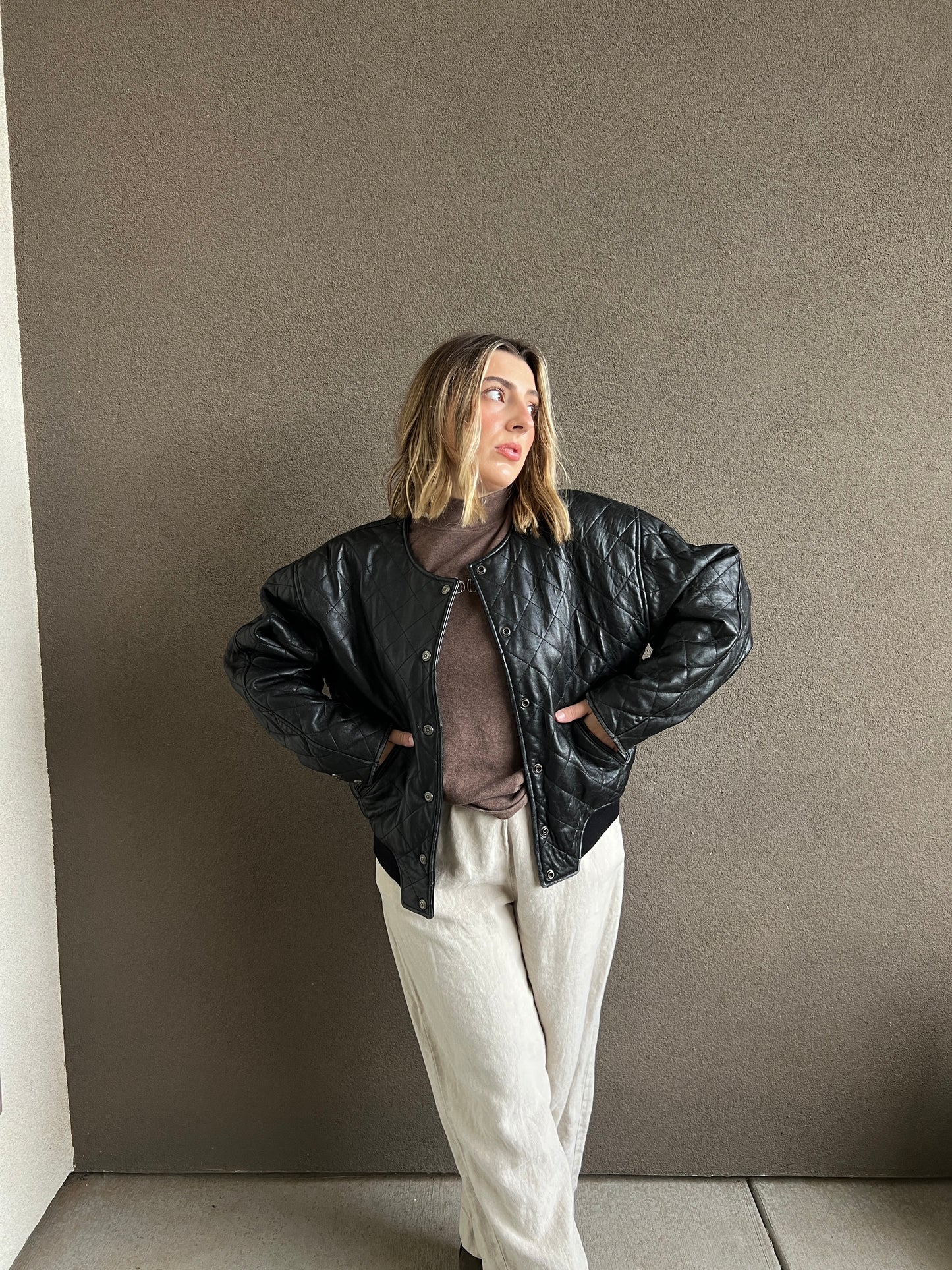 VTG Express Black Quilted Leather Jacket (S)