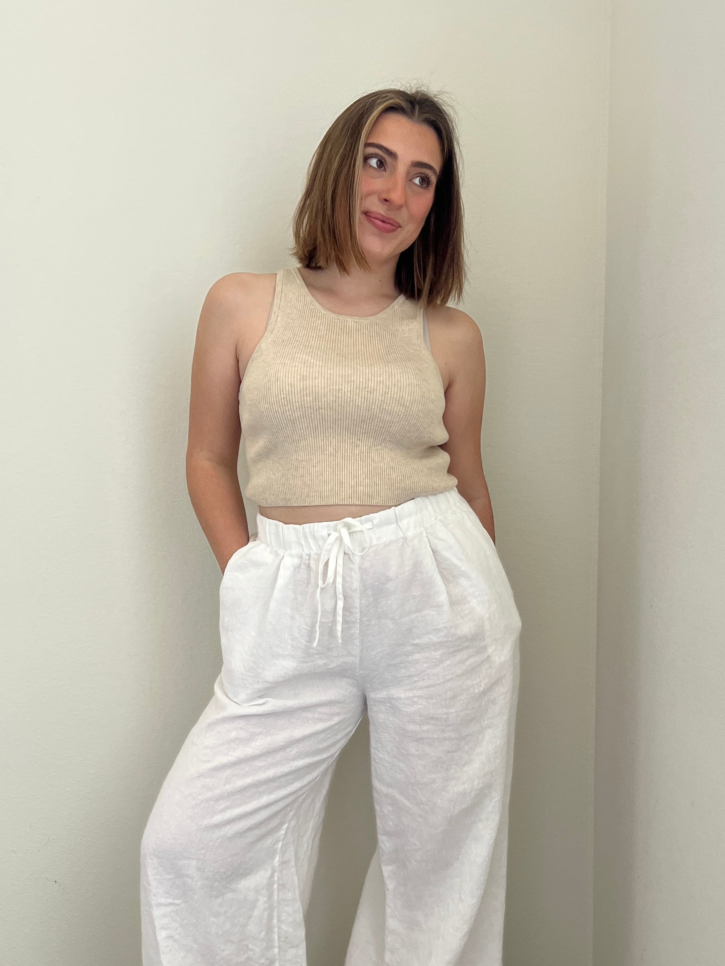 Beige Ribbed Tank (L)