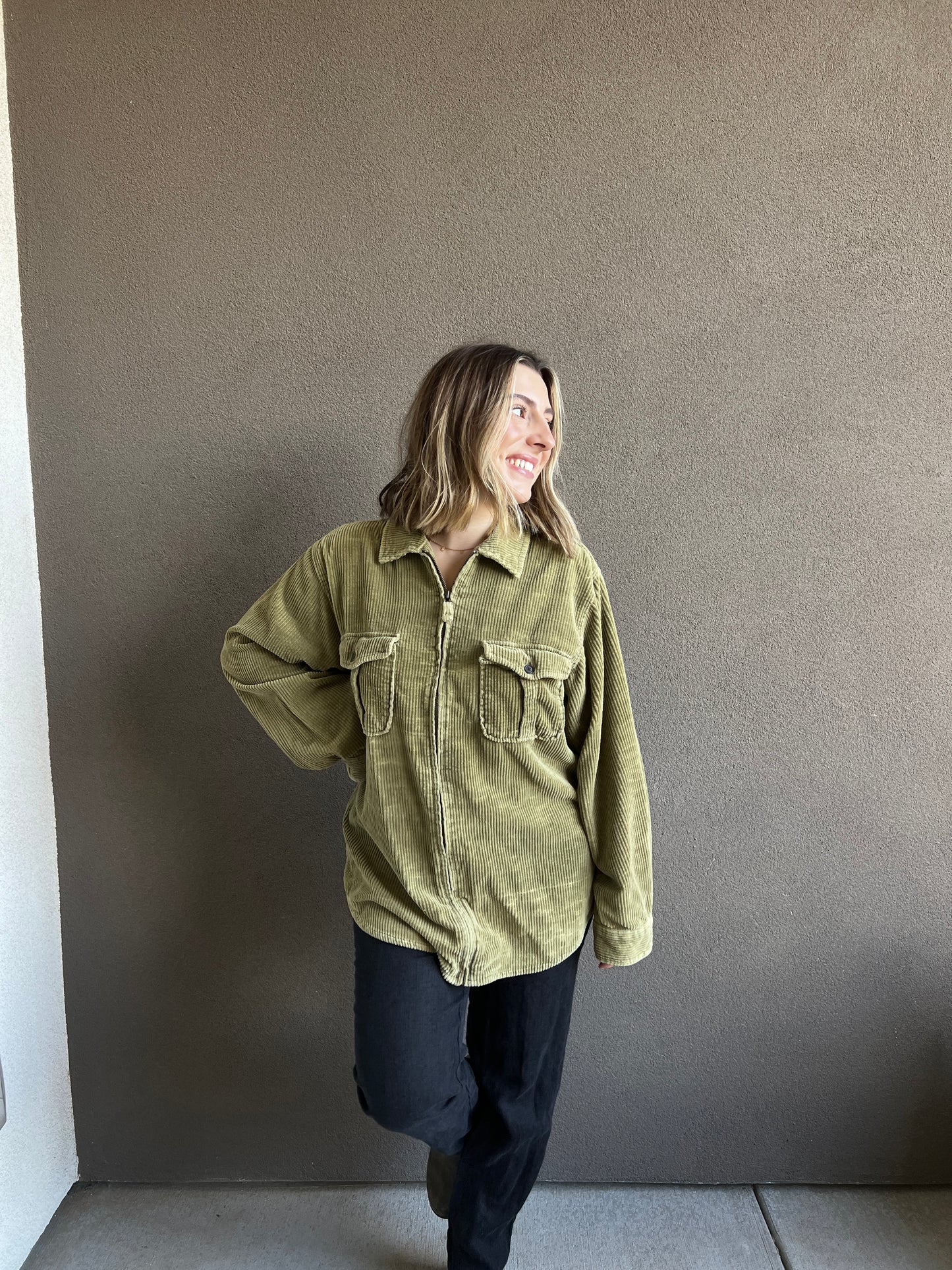 Muted Chartreuse Corduroy Shacket (L)