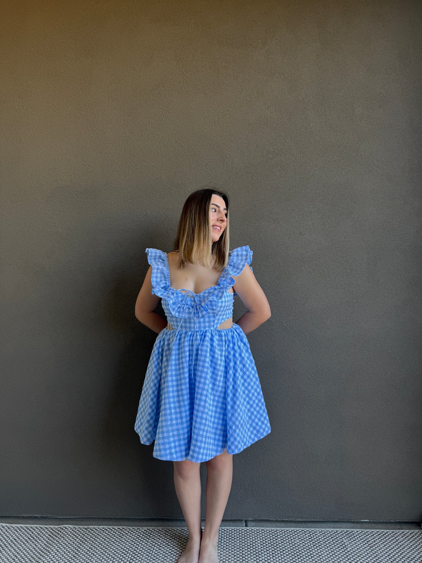 Blue Gingham Dress (L)