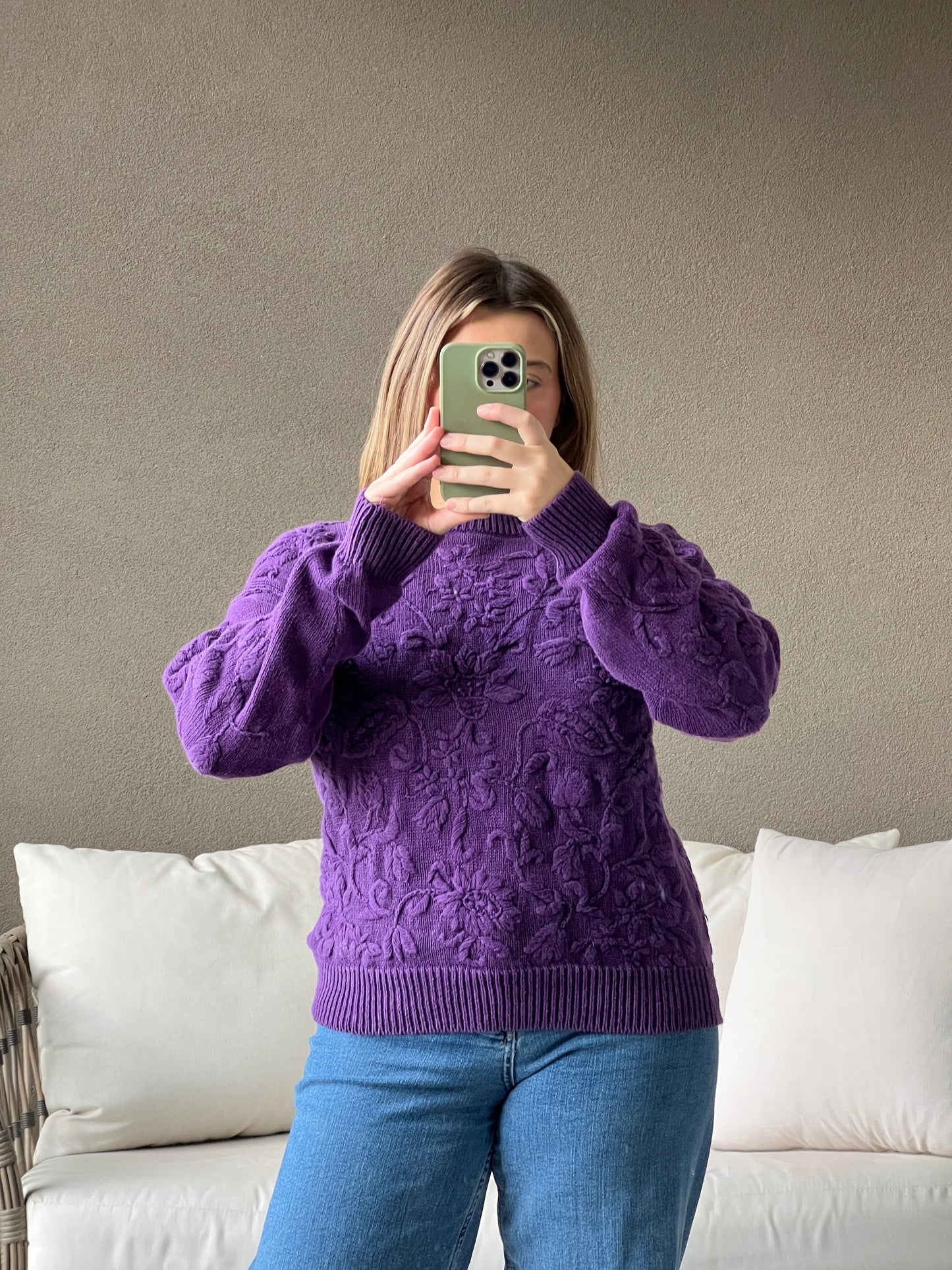 Purple Floral 3D Knit Sweater (M)