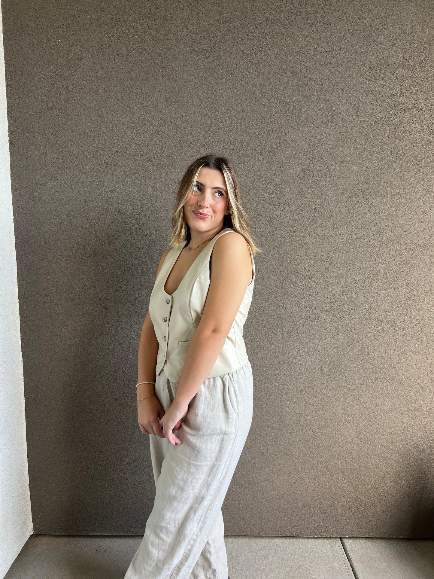 Cream Faux Leather Vest (M)