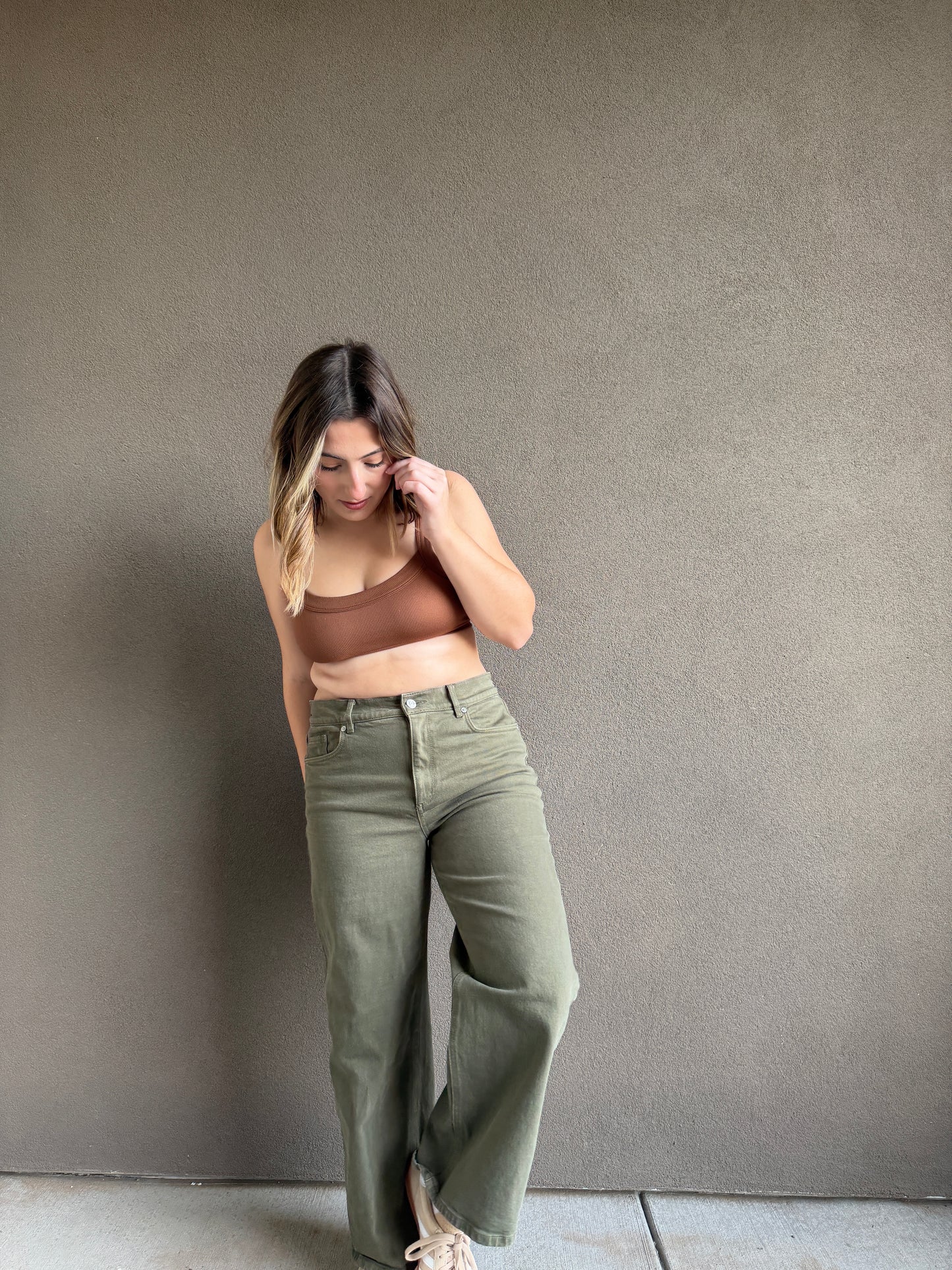 Olive Wide Leg Jeans (32"W)