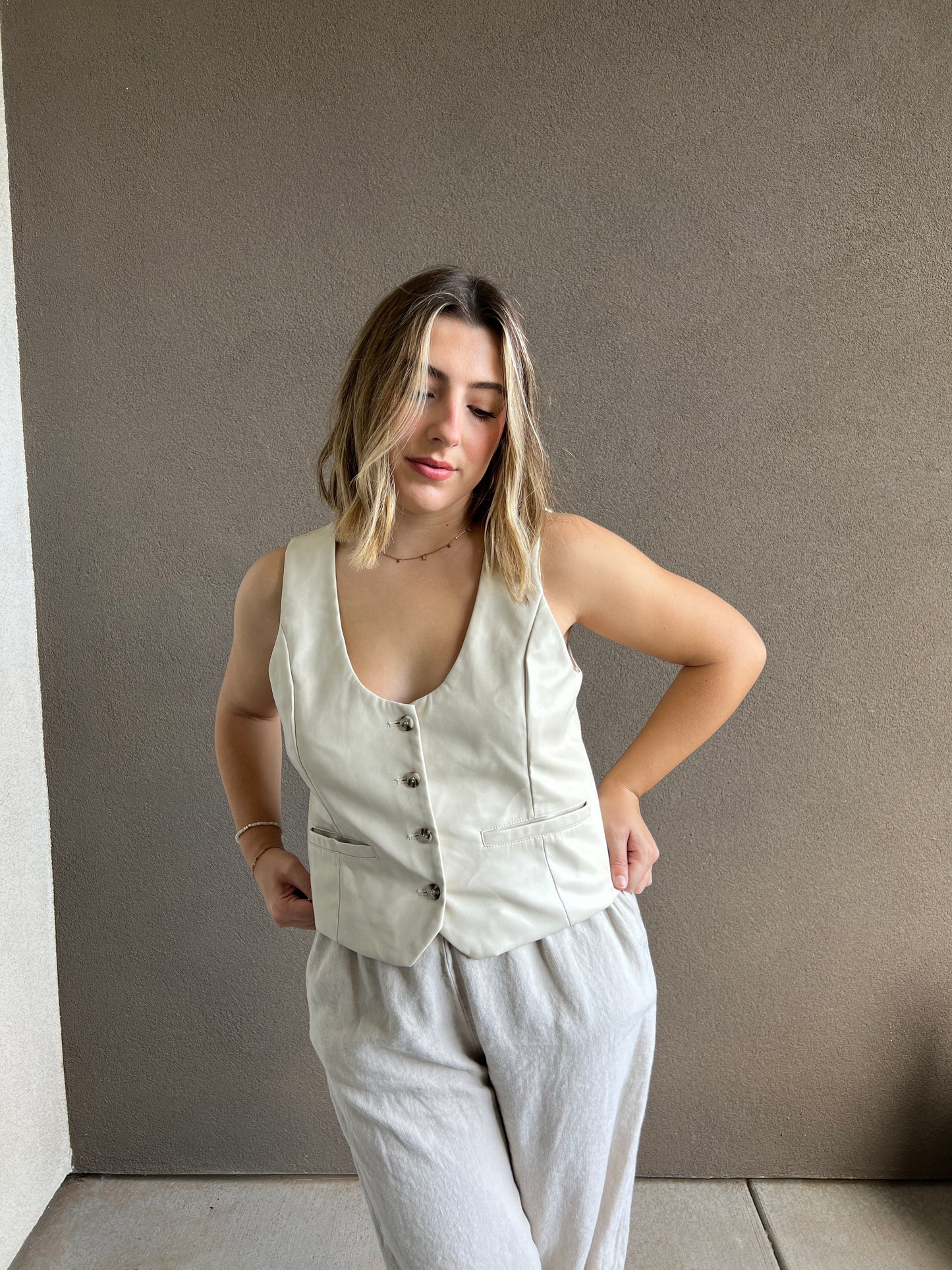 Cream Faux Leather Vest (M)
