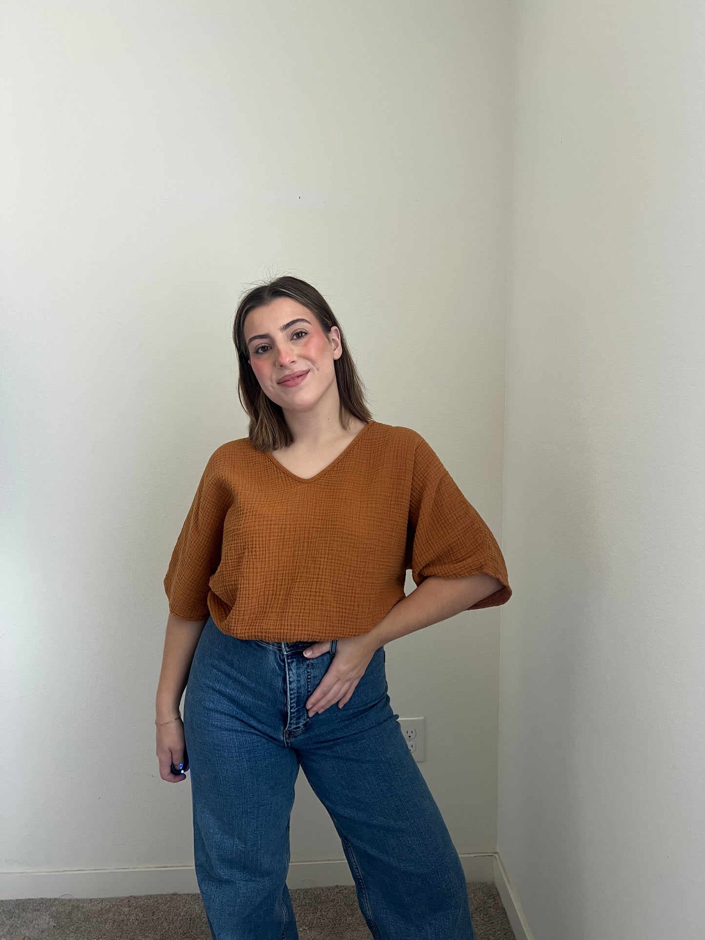Clay Dolman Gauze Blouse (XS)