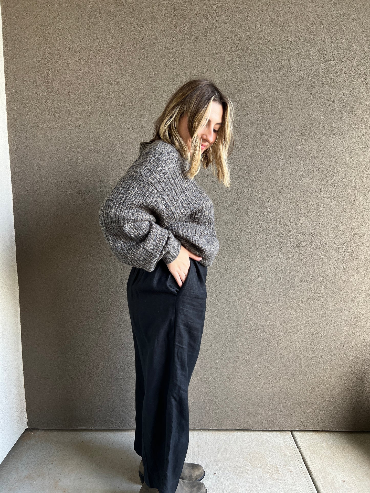 Vintage Black Linen Easy Pants (M)