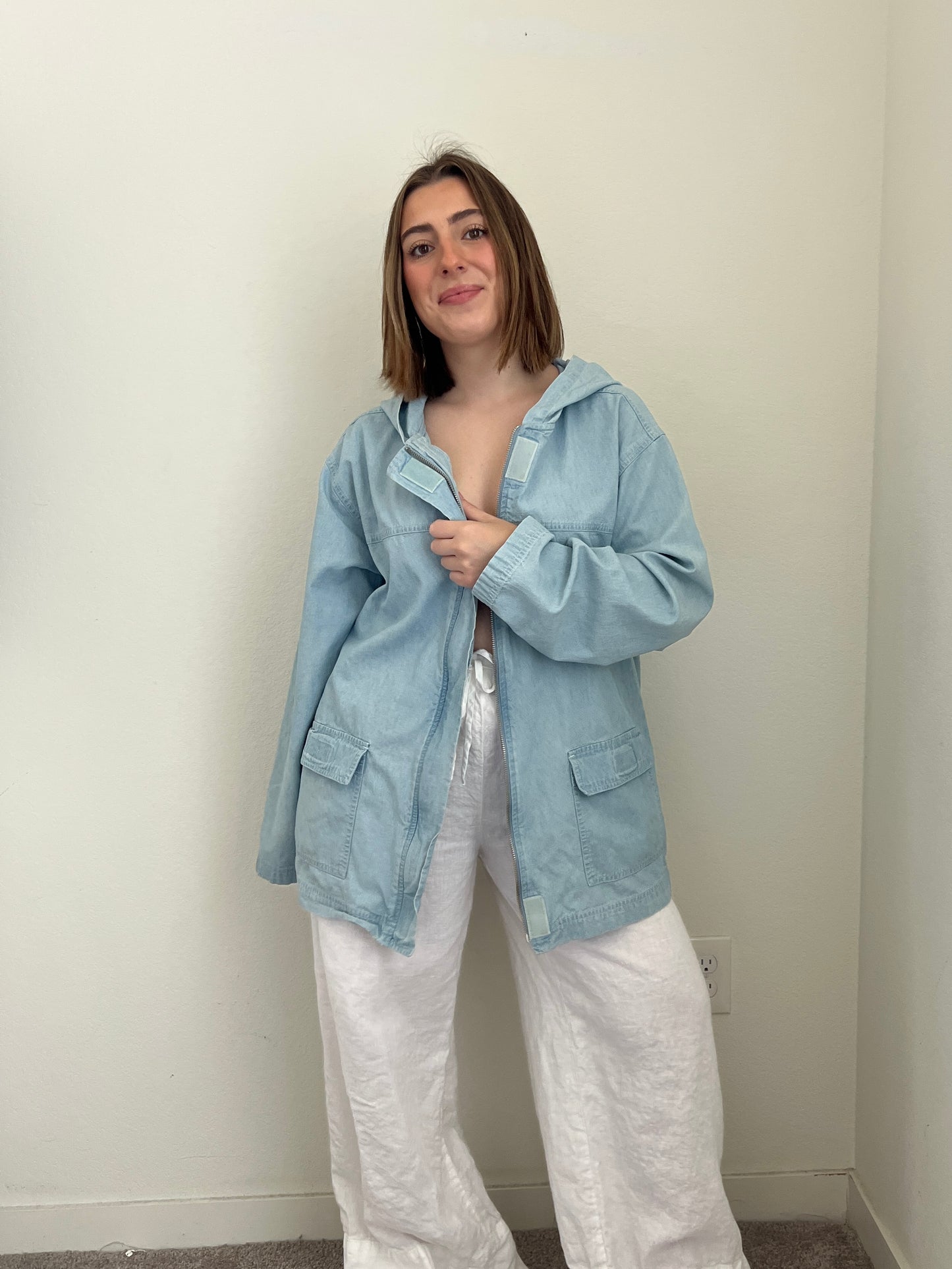 Denim Hooded Shacket (L)
