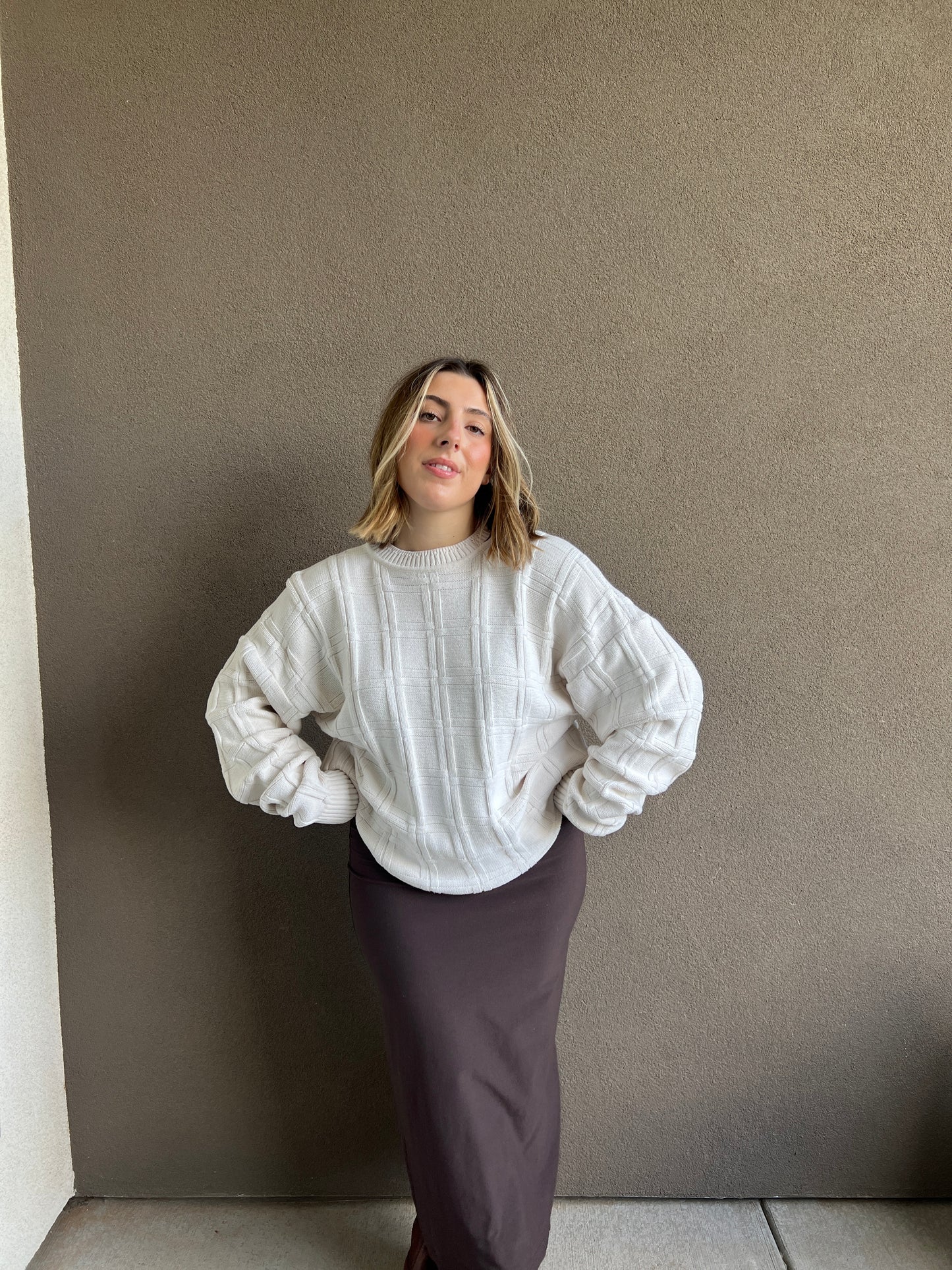 Cream Basketweave Sweater (L)