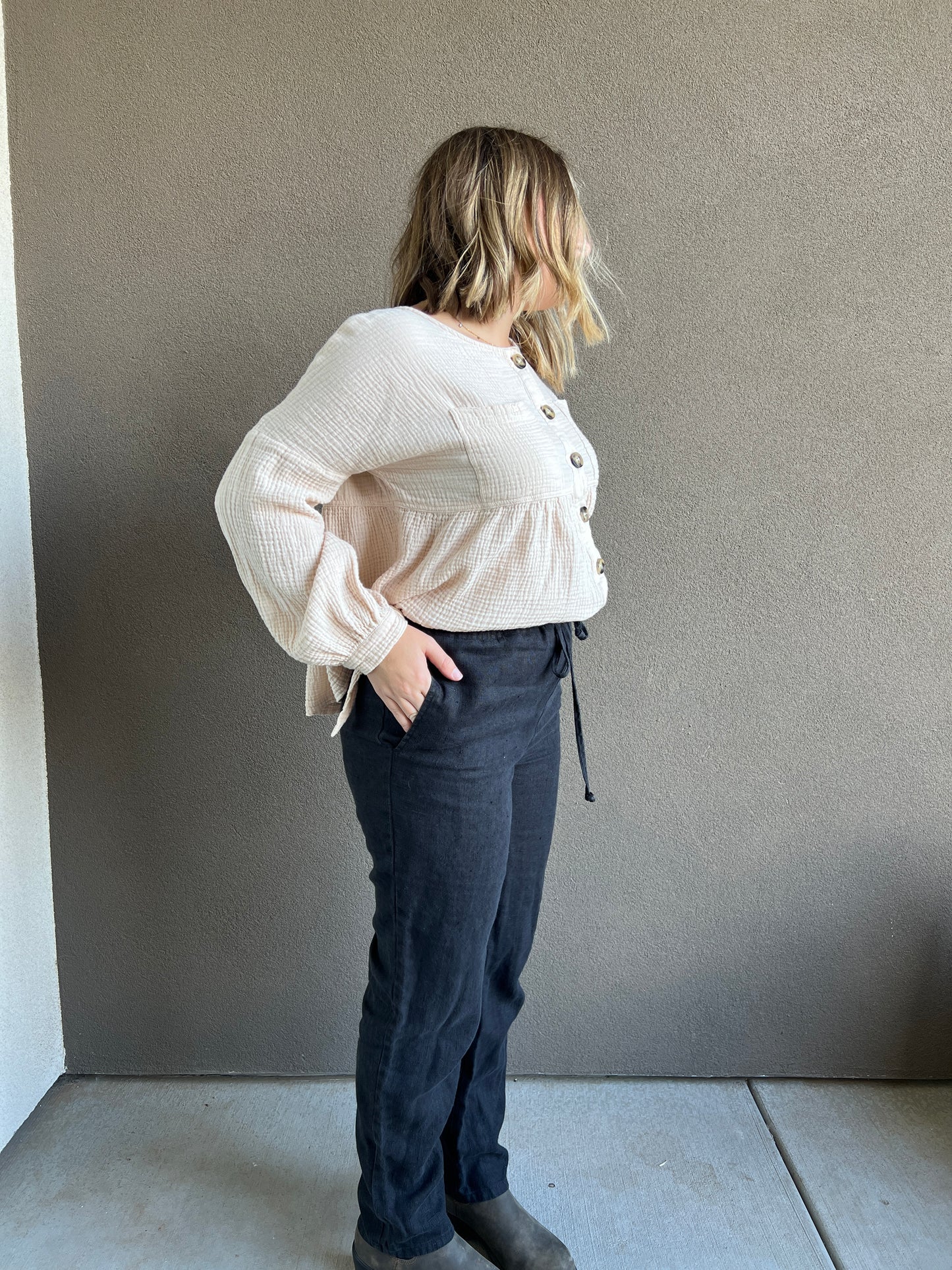 Vintage Black Linen Easy Pants (PS)