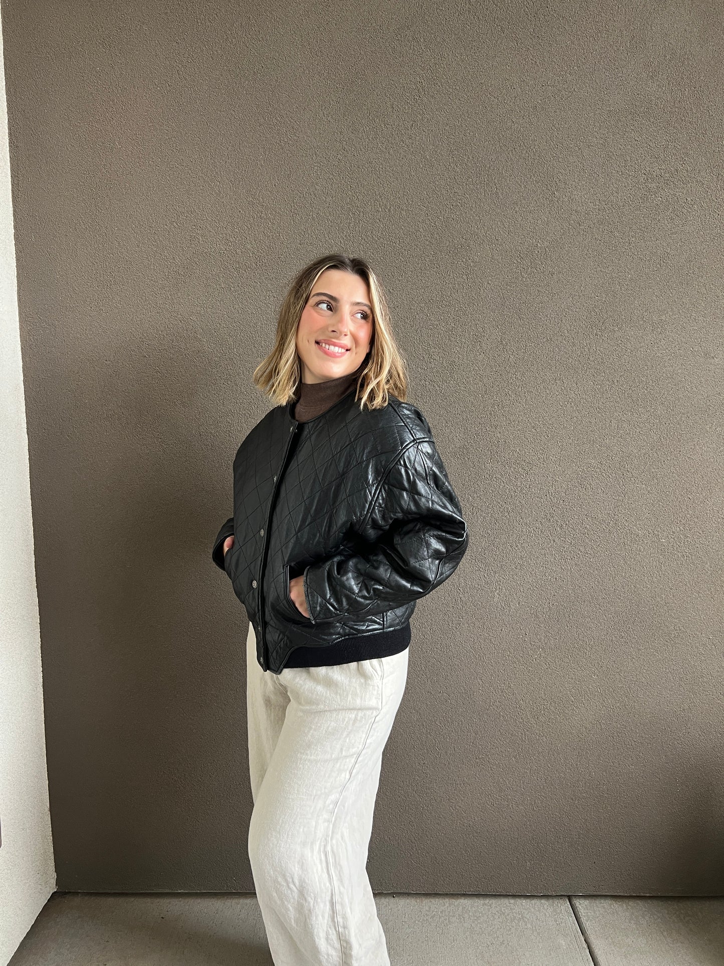 VTG Express Black Quilted Leather Jacket (S)
