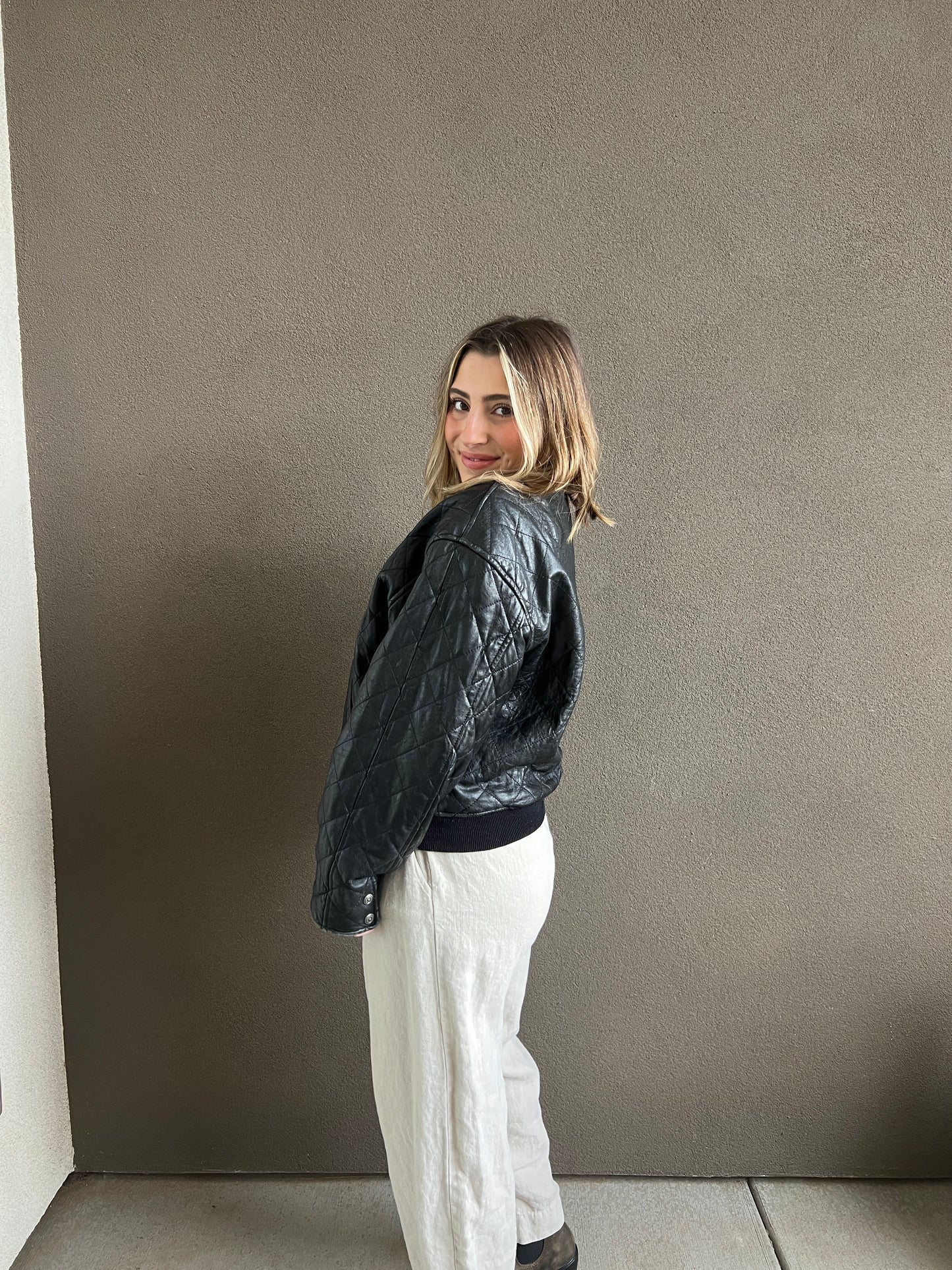 VTG Express Black Quilted Leather Jacket (S)