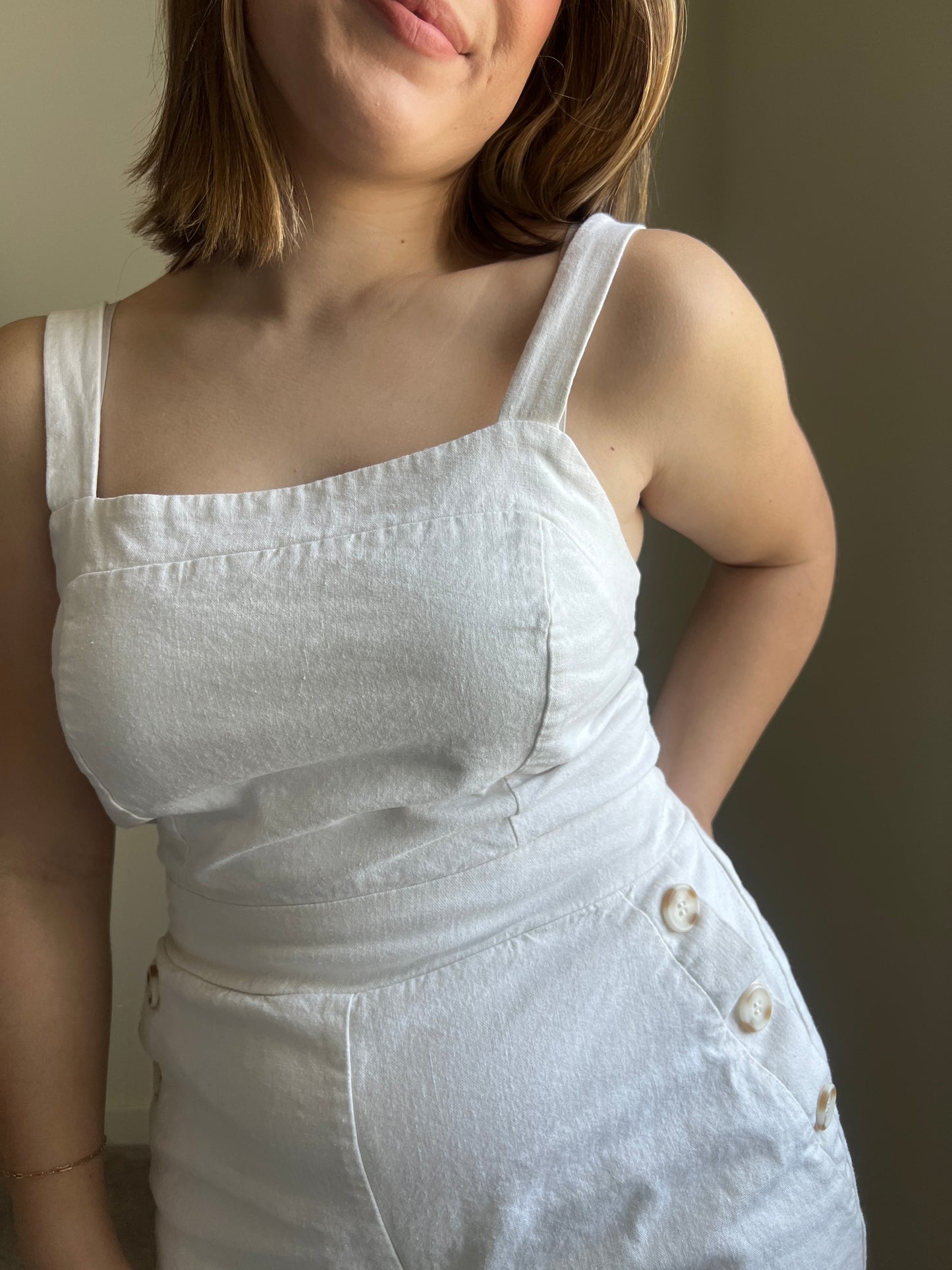 White Linen Blend Jumpsuit (M)