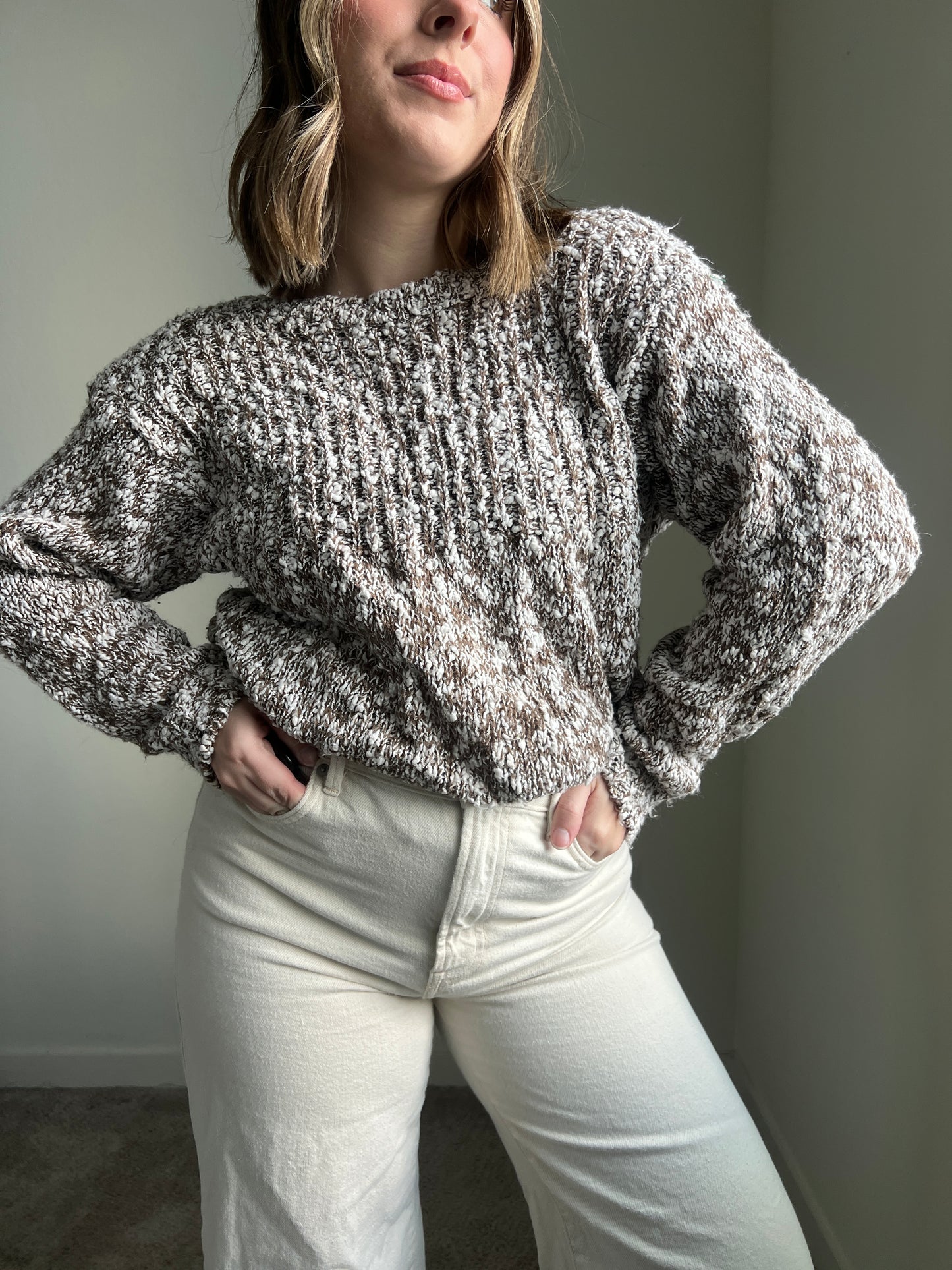 White + Cocoa Knit Sweater (M)