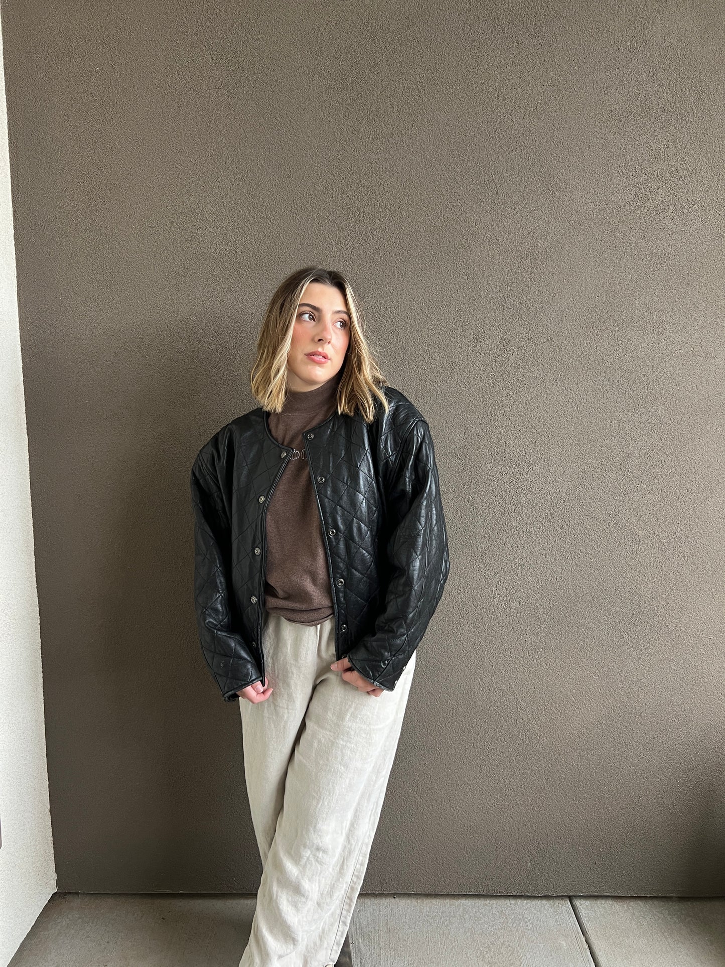 VTG Express Black Quilted Leather Jacket (S)