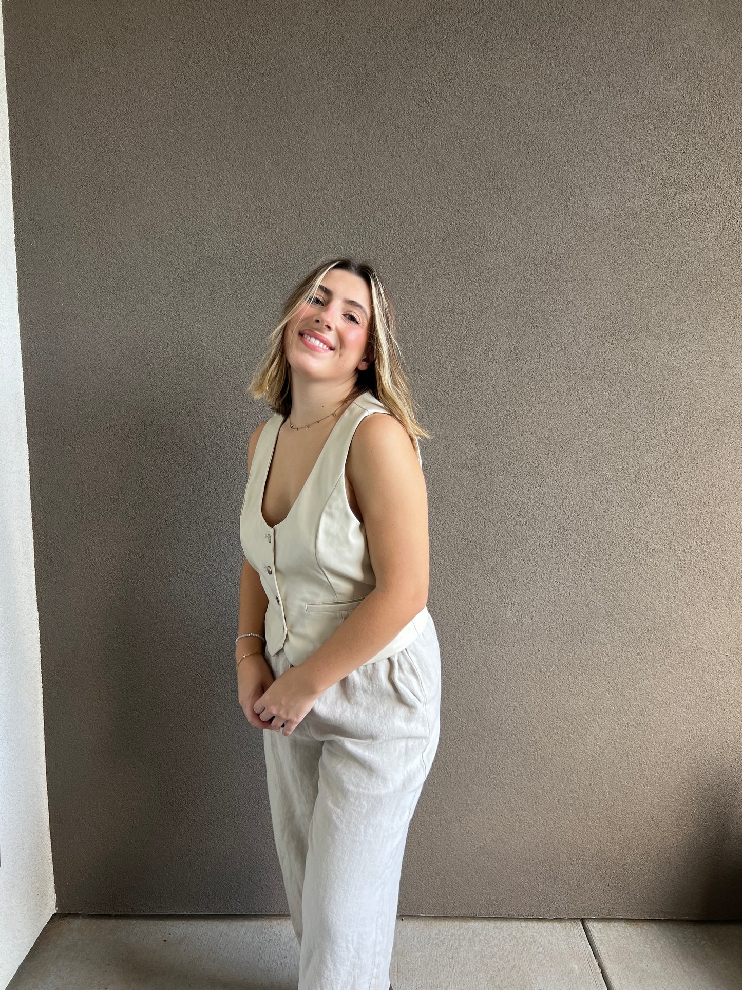Cream Faux Leather Vest (M)