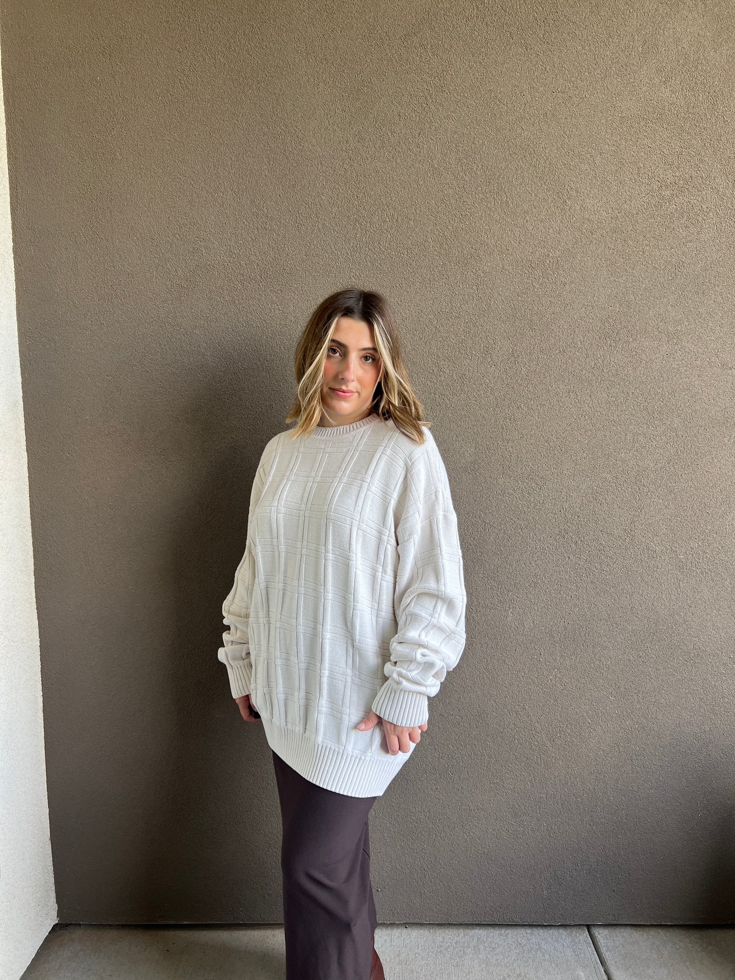 Cream Basketweave Sweater (L)