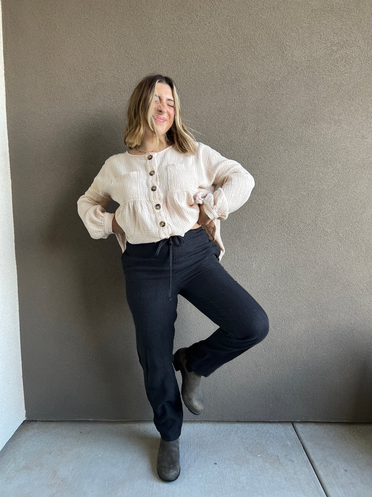 Vintage Black Linen Easy Pants (PS)