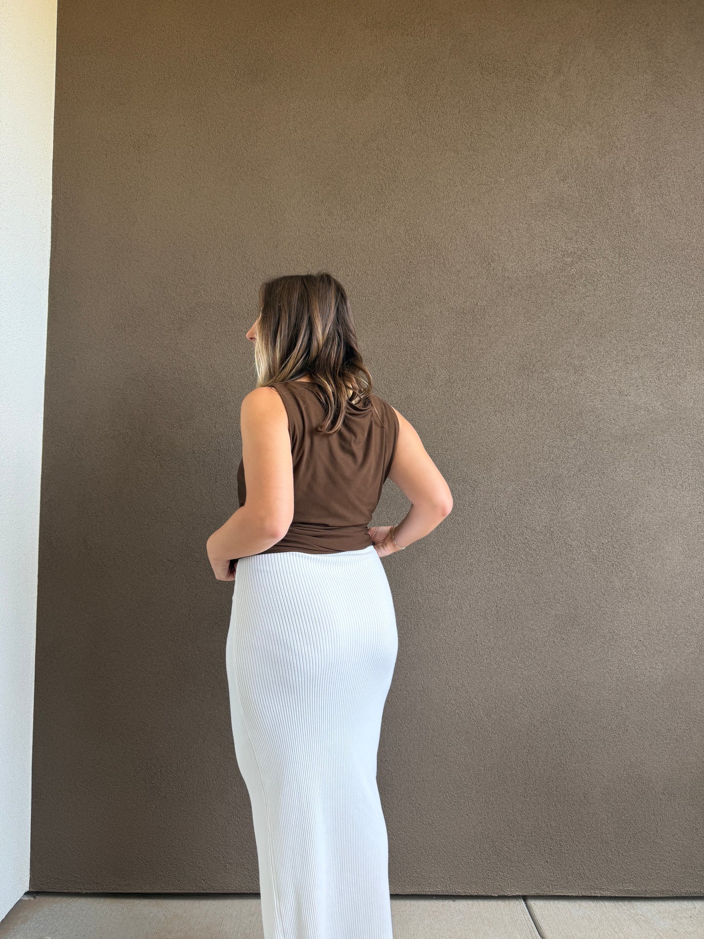 White Ribbed Bodycon Skirt (XS)