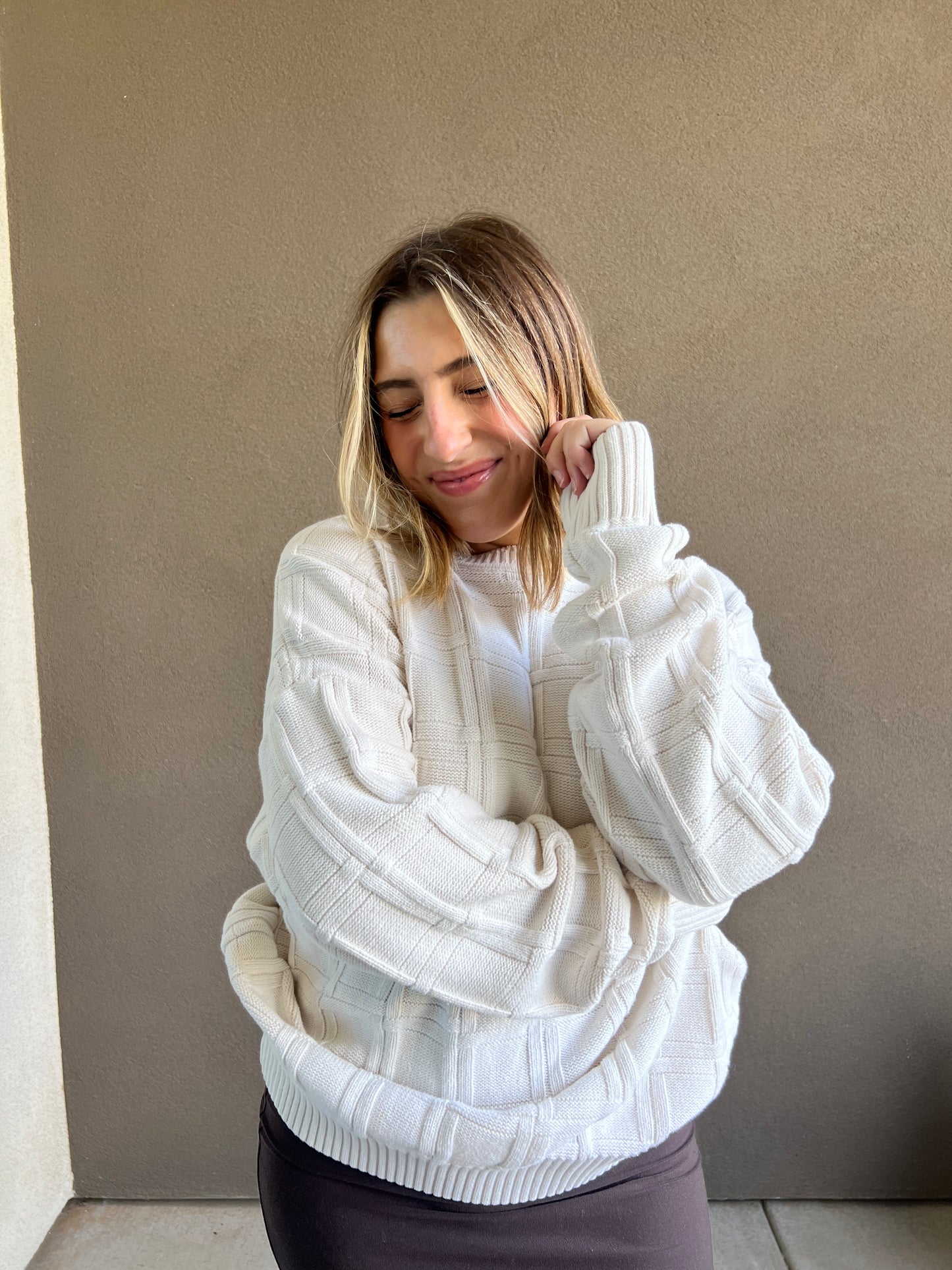 Cream Basketweave Sweater (L)
