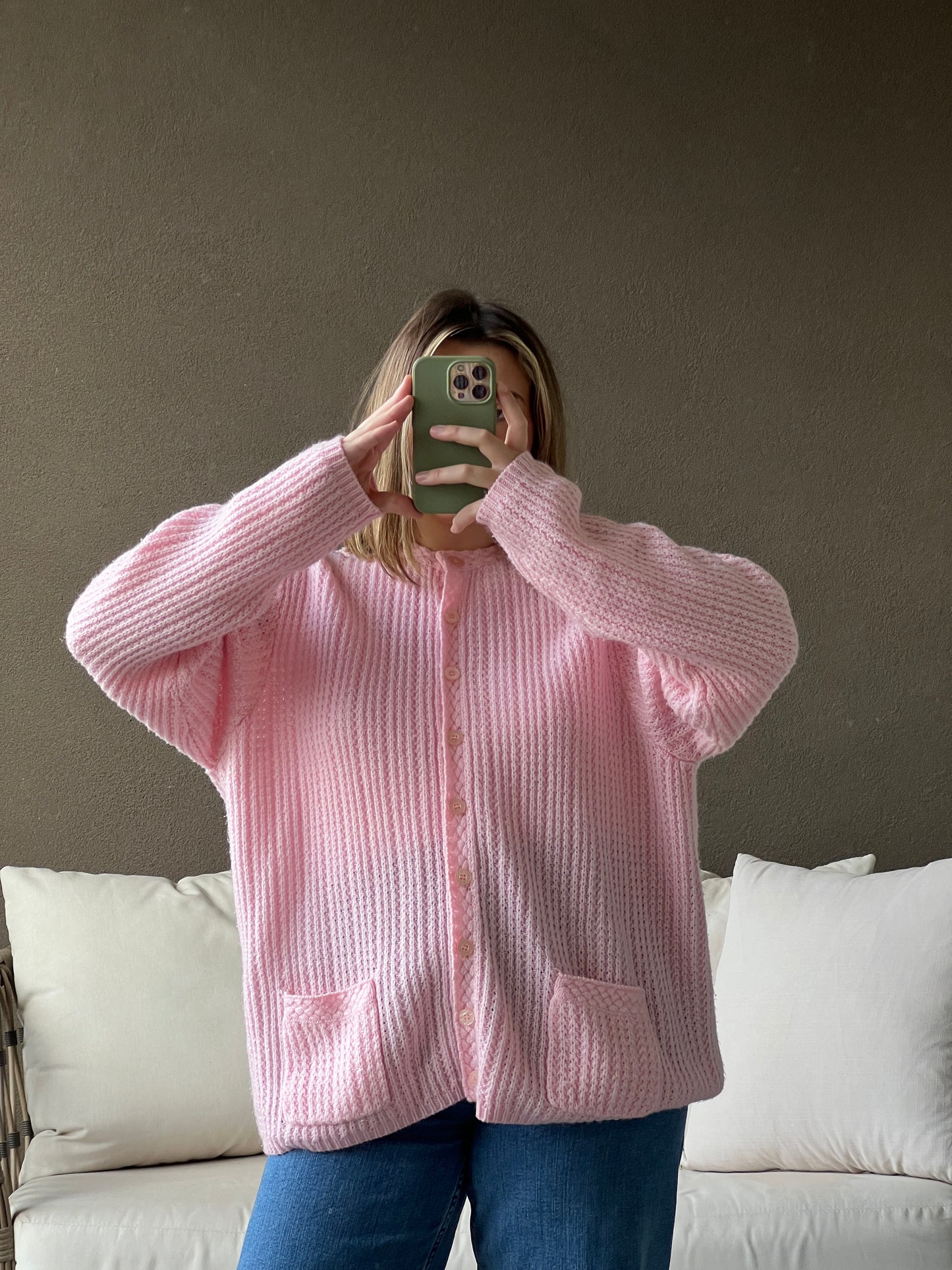Pink Knit Cardigan (XL)