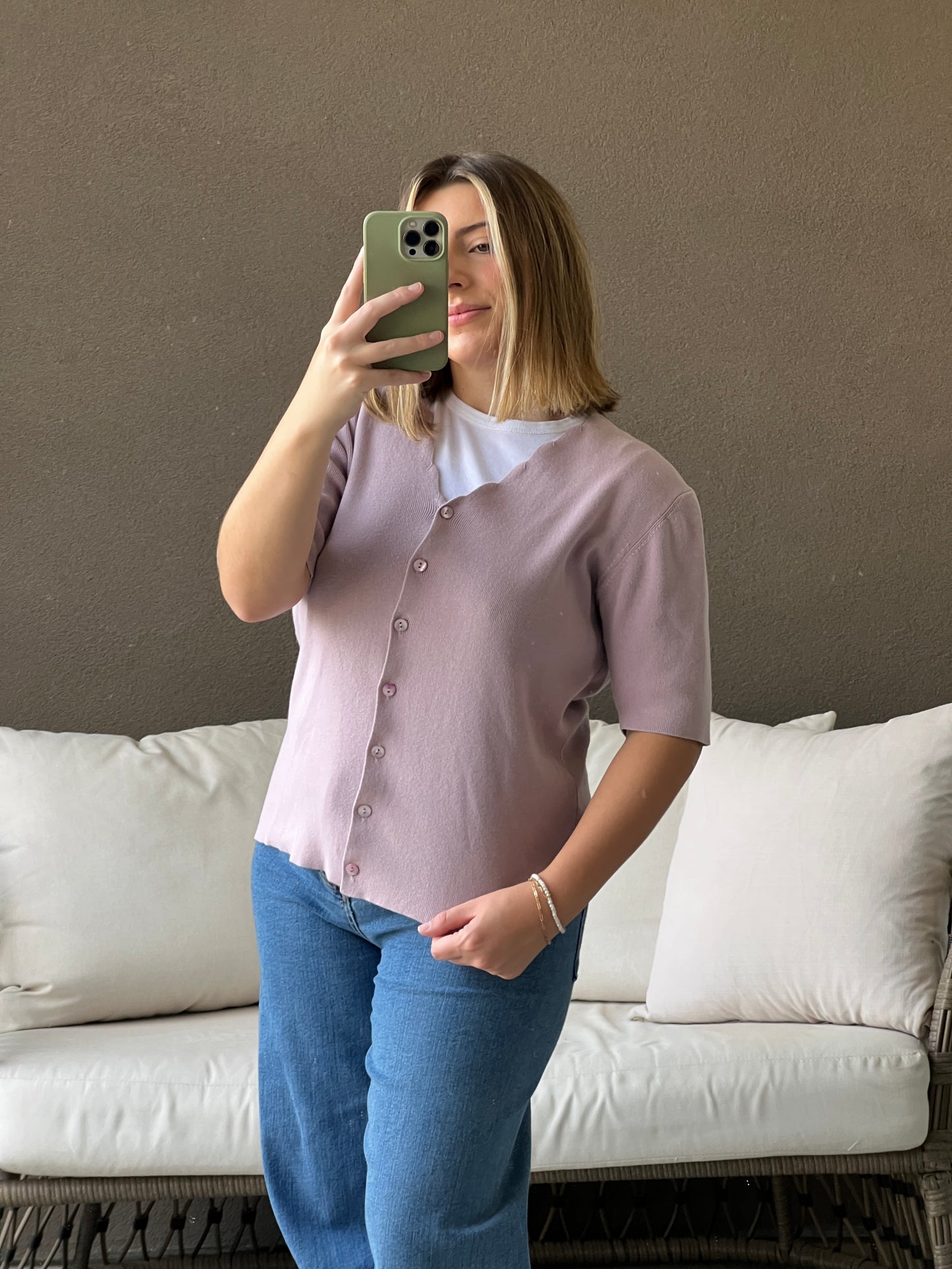 Lilac Scalloped Cardigan Tee (L)