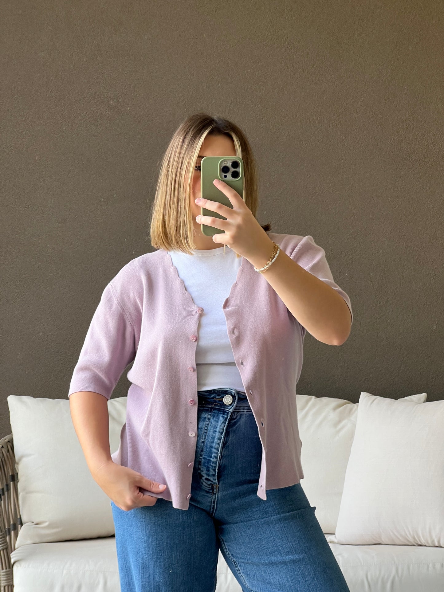 Lilac Scalloped Cardigan Tee (L)