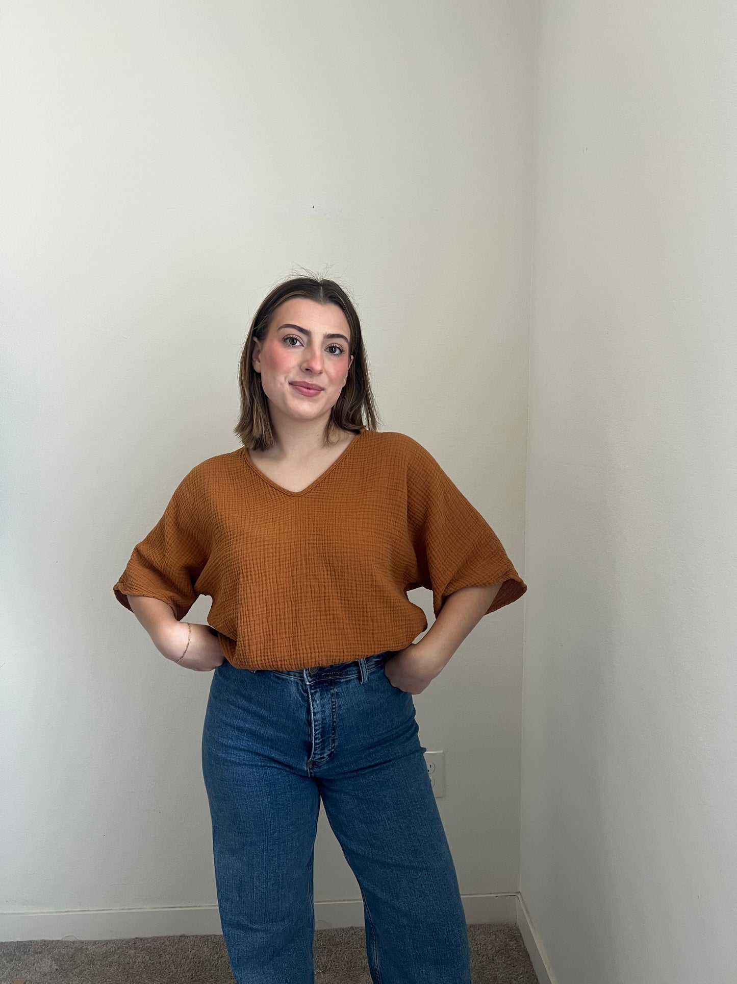 Clay Dolman Gauze Blouse (XS)