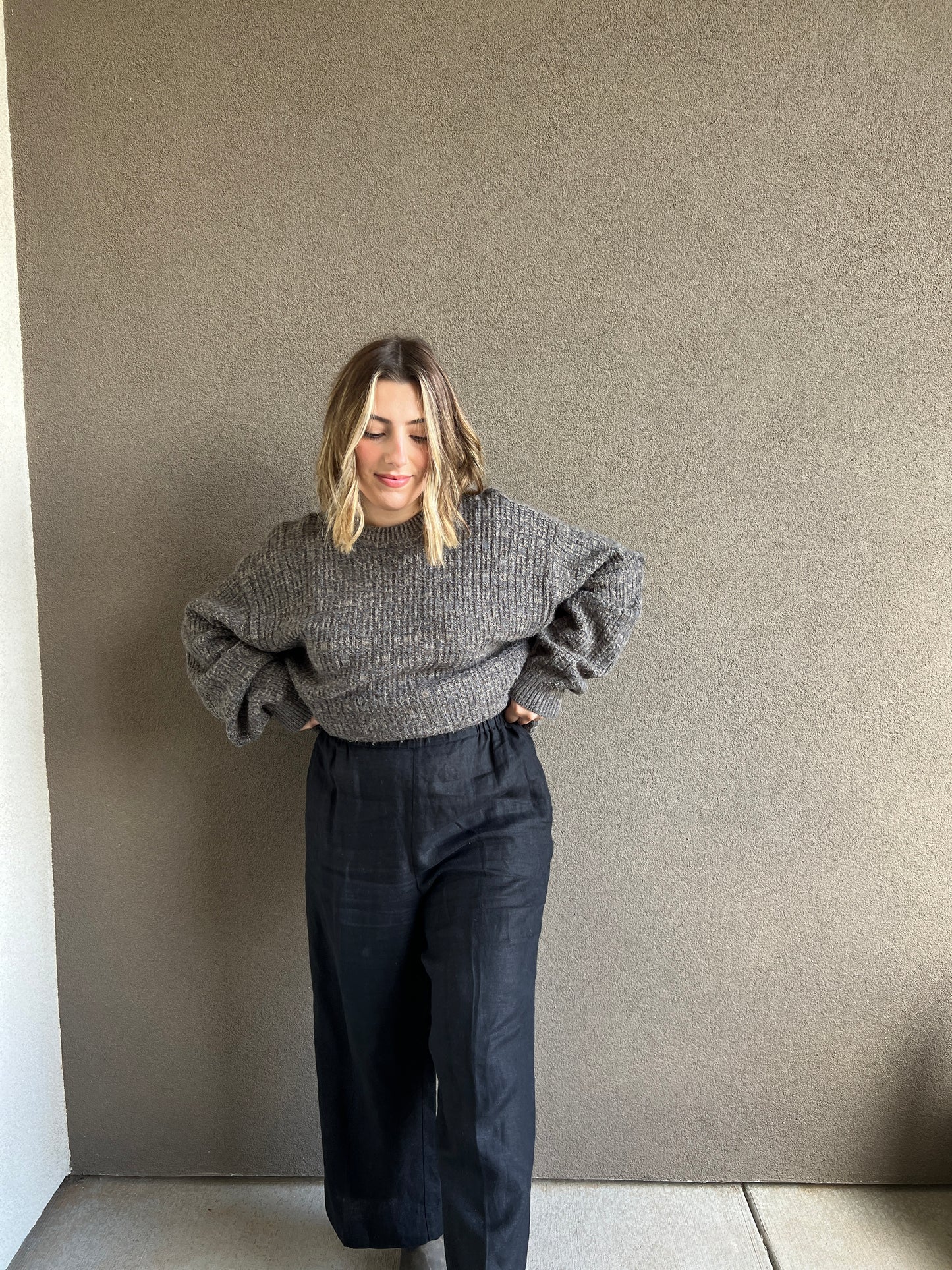 Vintage Black Linen Easy Pants (M)