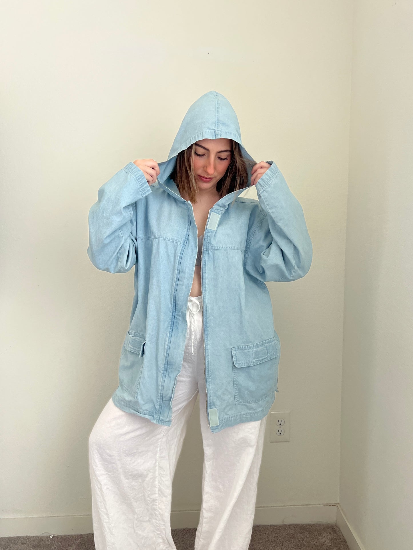 Denim Hooded Shacket (L)