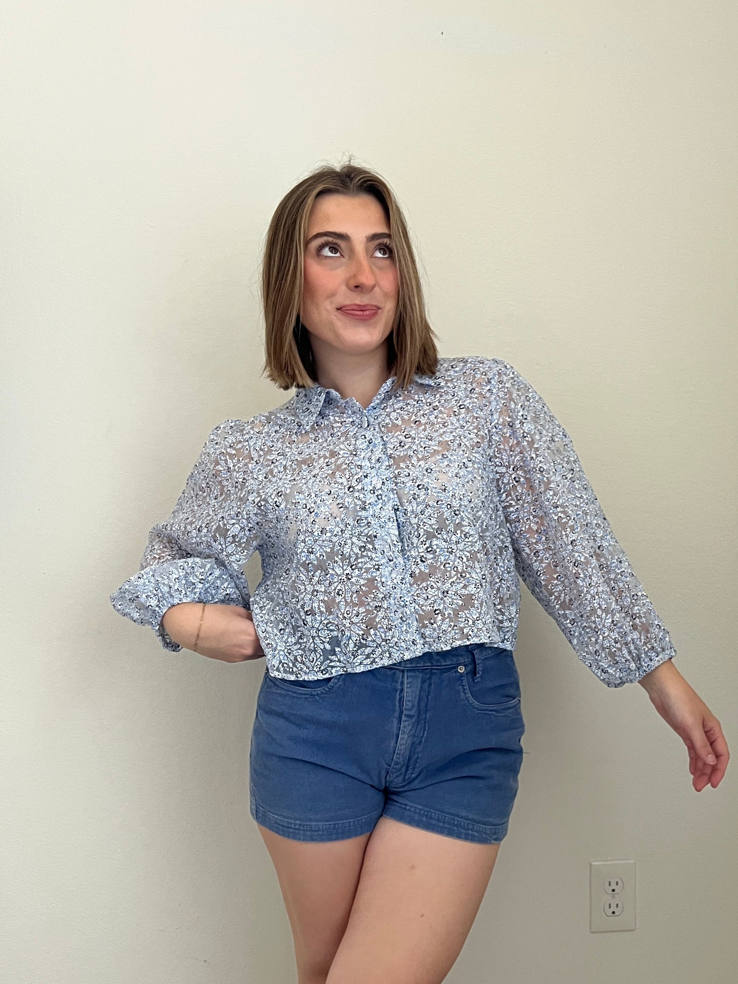 Floral See Through Blouse (M)