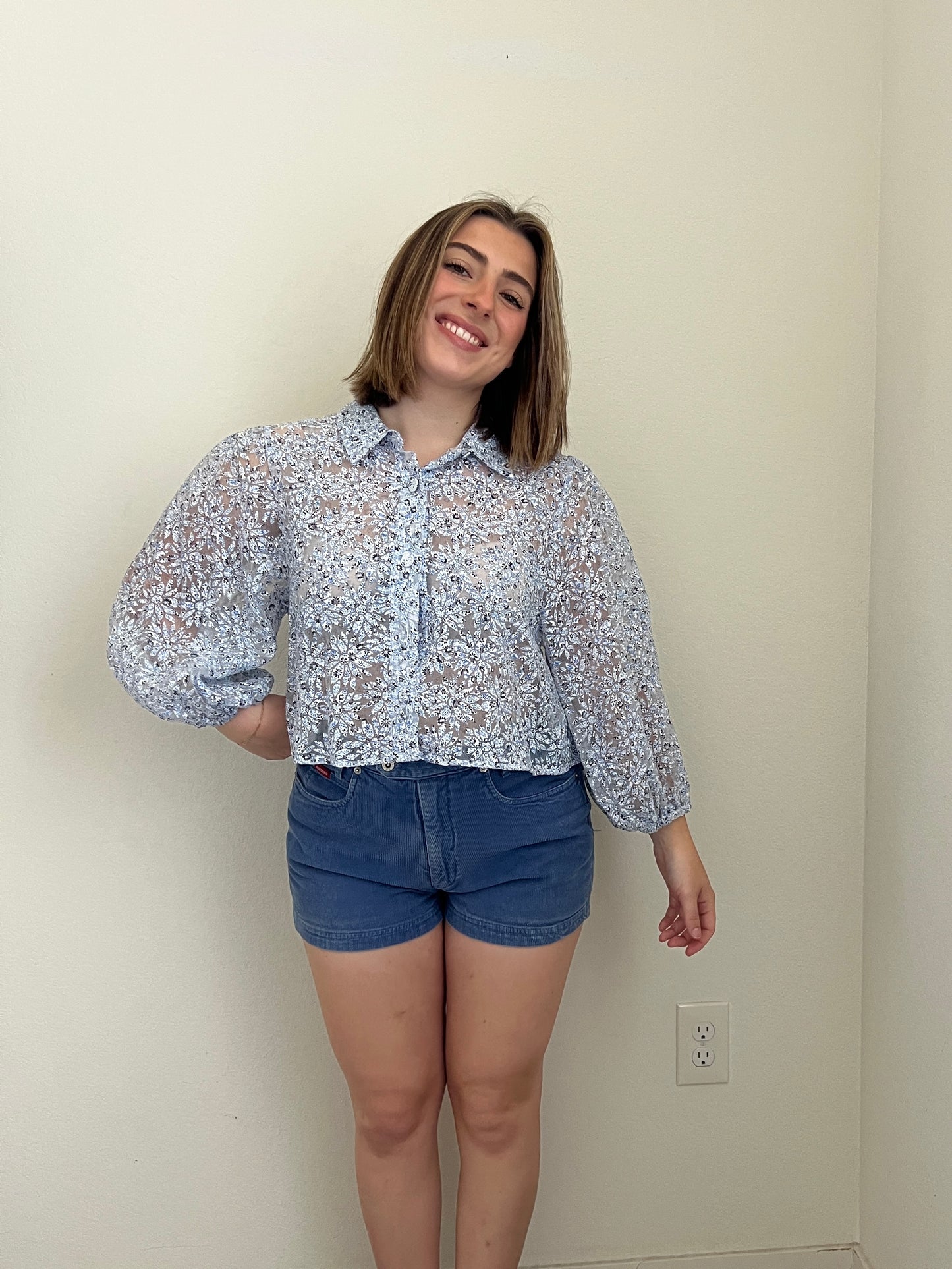 Floral See Through Blouse (M)