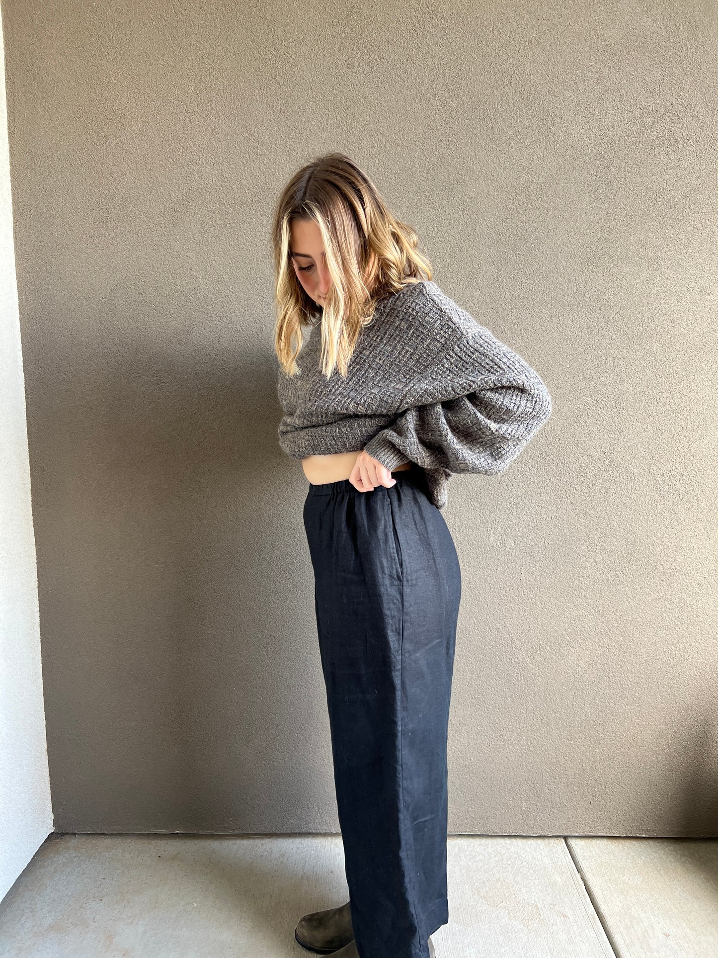 Vintage Black Linen Easy Pants (M)