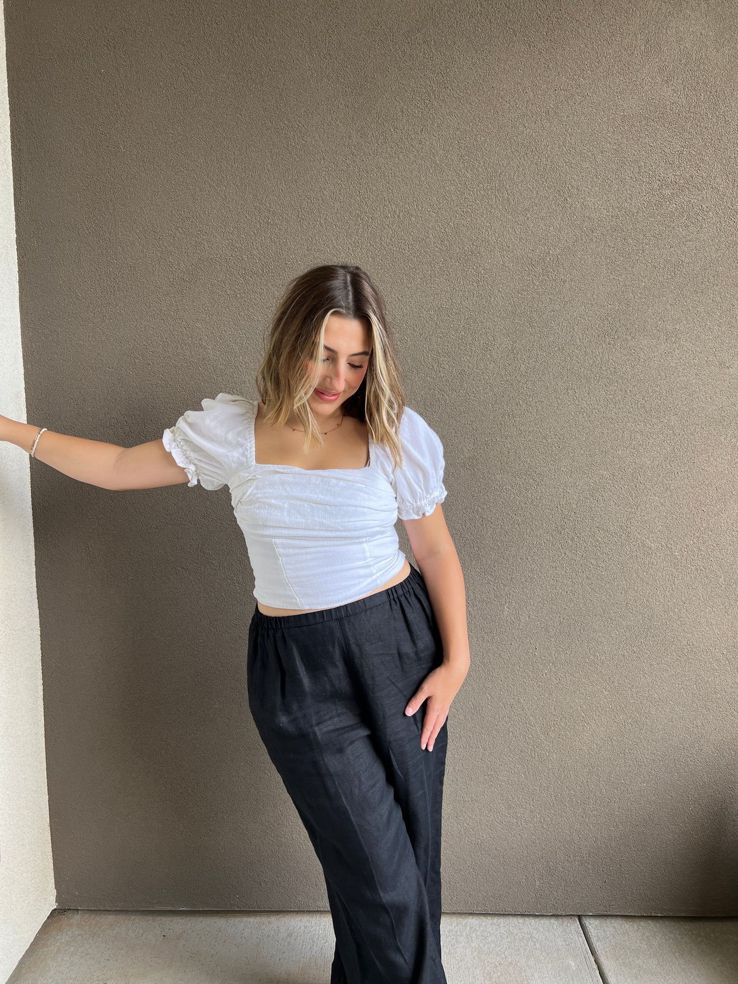 Vintage Black Linen Easy Pants (M)