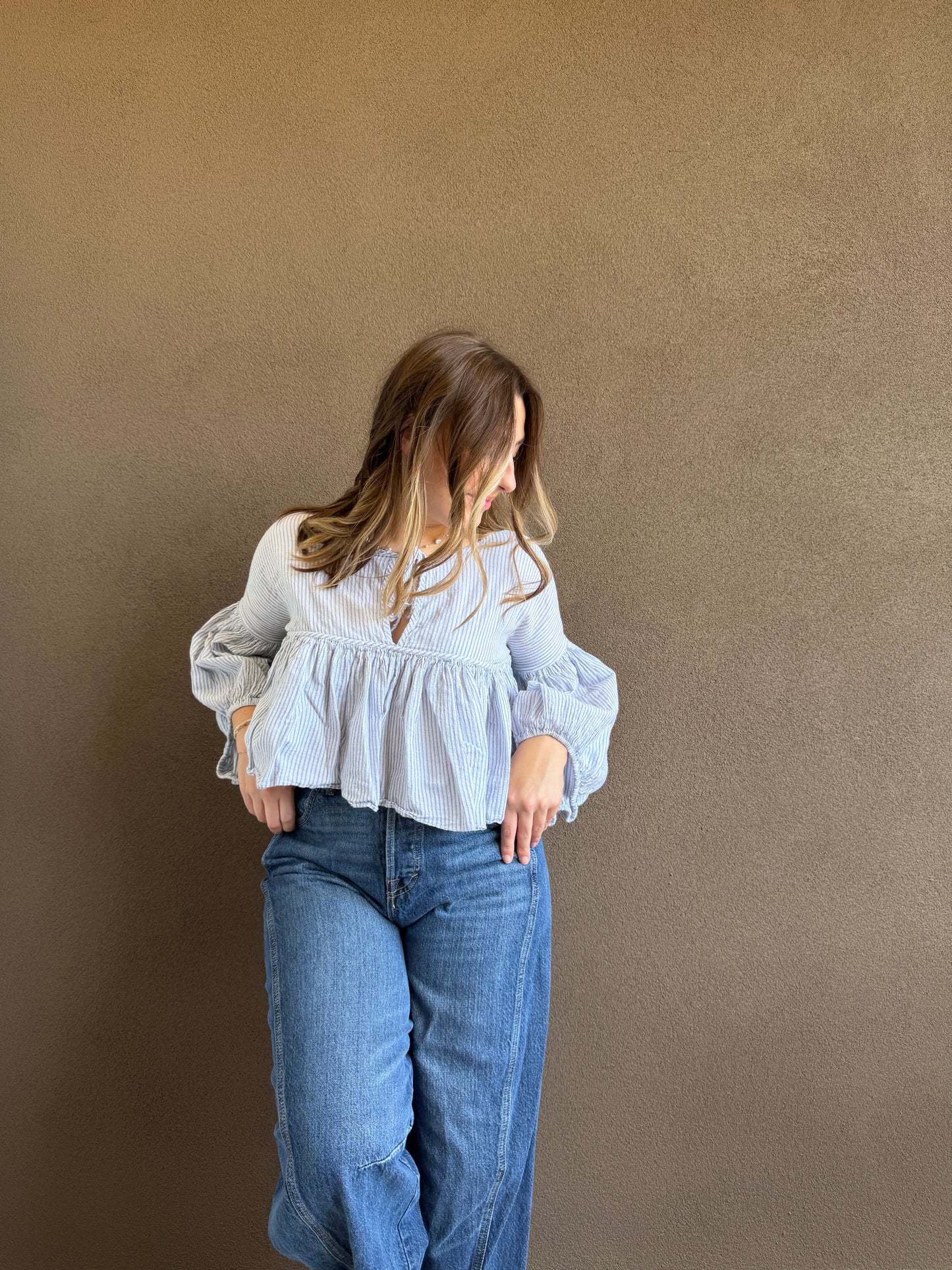 Free People Striped Puff Sleeve (XS)