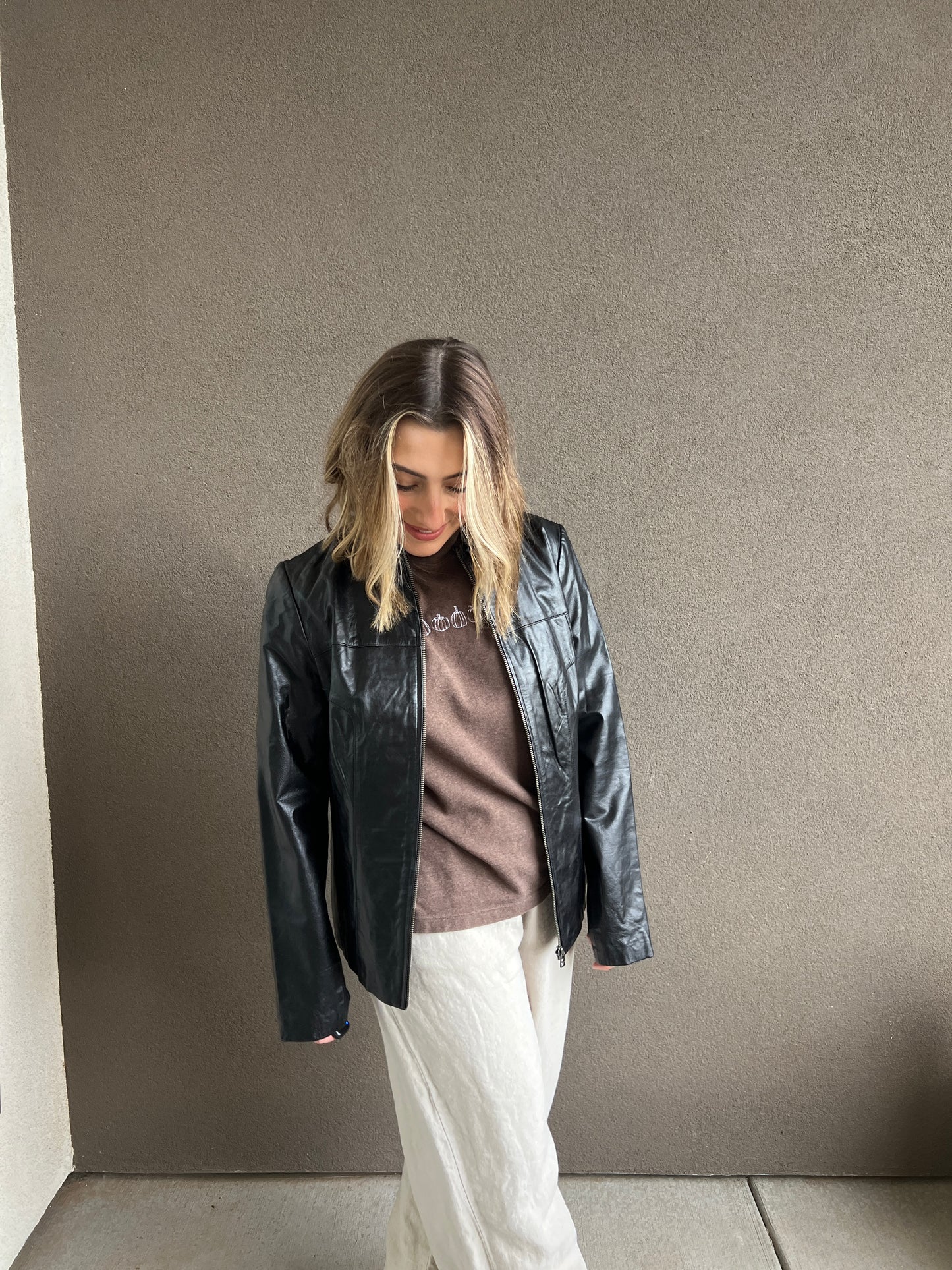 Leather Zip Up Jacket (M)