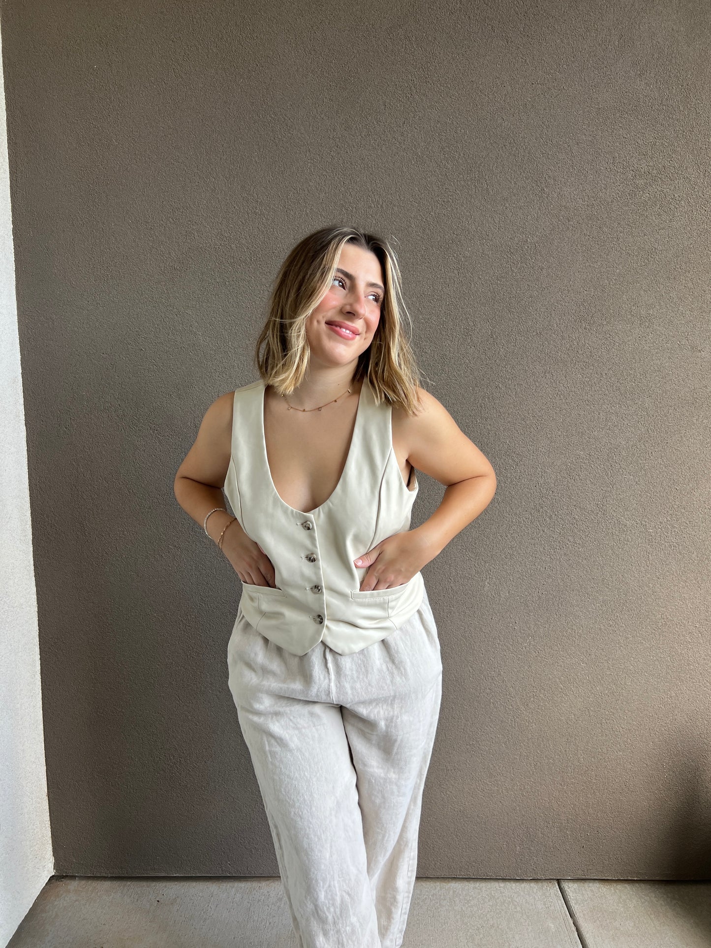 Cream Faux Leather Vest (M)
